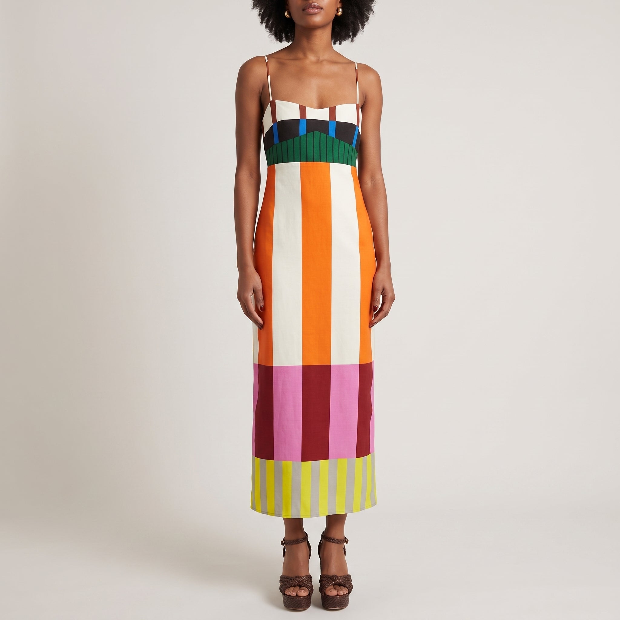 Anneliese - Women's Summer Colour Block Midi Dress - Midi Dress - Orange - Davies & Cooper
