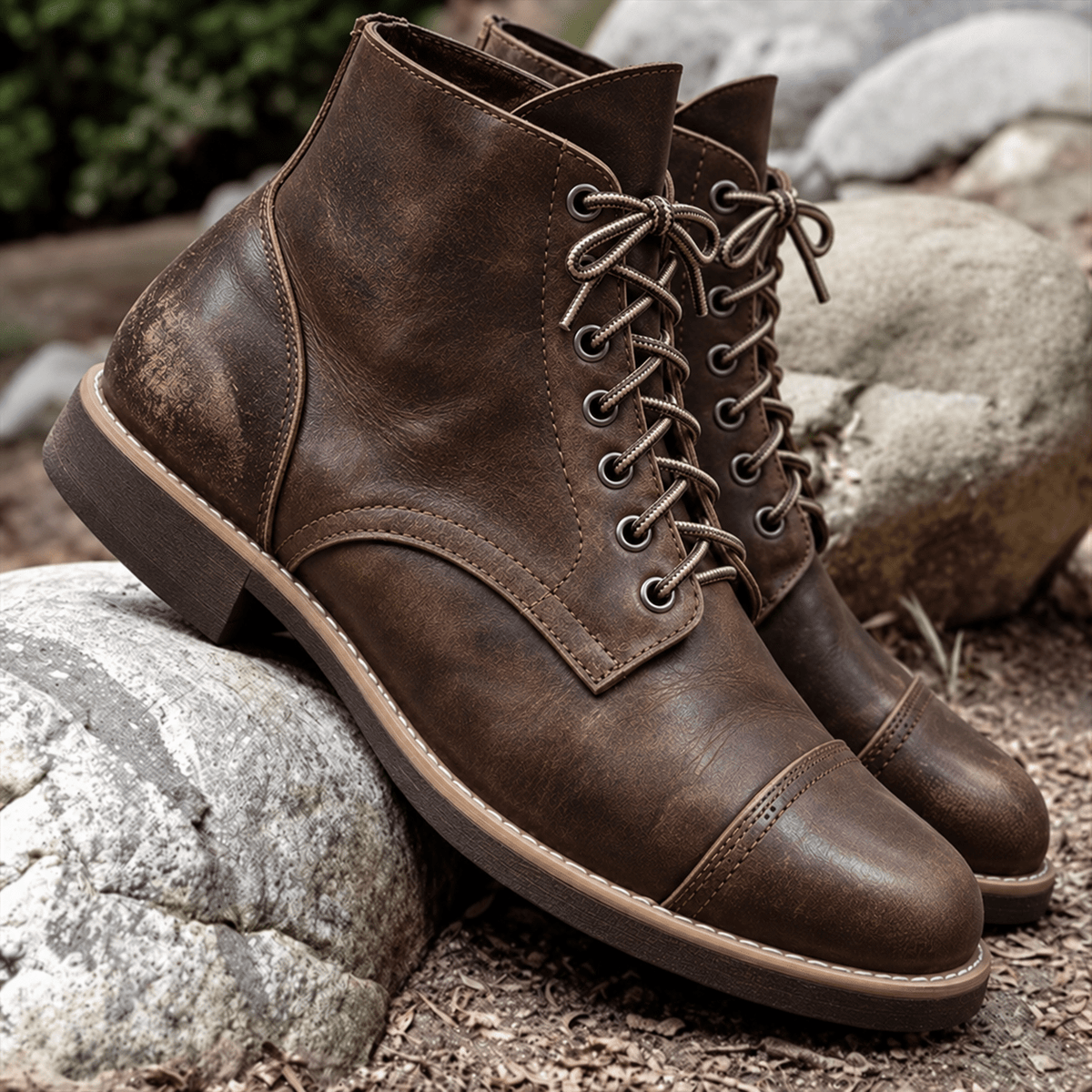 Arthur - Men's Lace-Up Leather Ankle Boots with Cap Toe - Boots - Dark Brown - Davies & Cooper