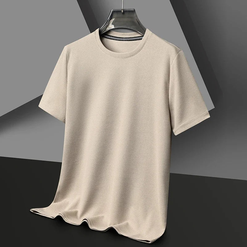 Arthur - Men's Relaxed Fit Texture Crew Neck T-Shirt - T-Shirt - Beige - Davies & Cooper