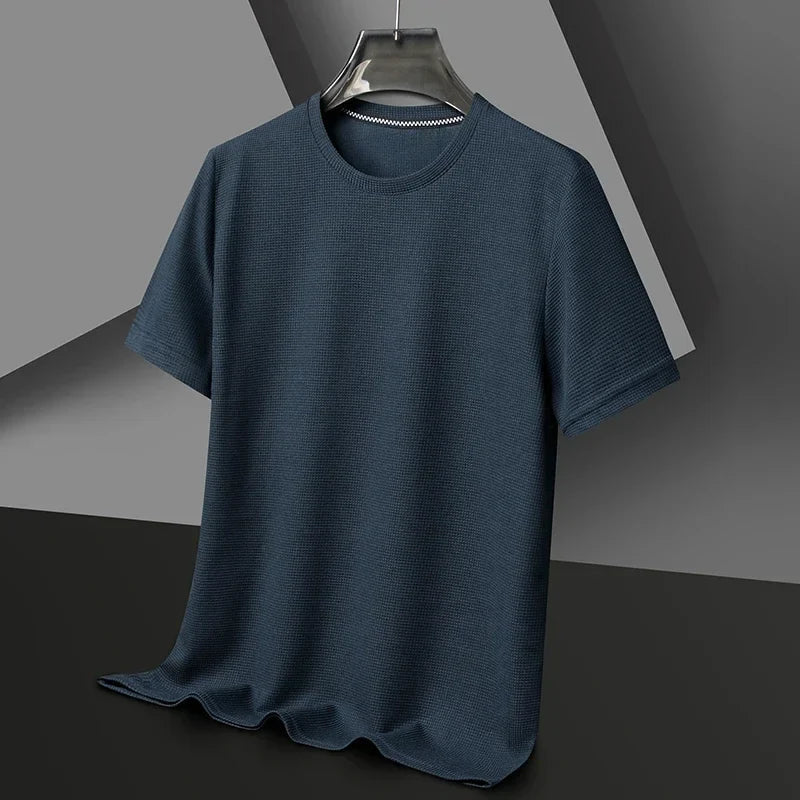Arthur - Men's Relaxed Fit Texture Crew Neck T-Shirt - T-Shirt - Navy - Davies & Cooper