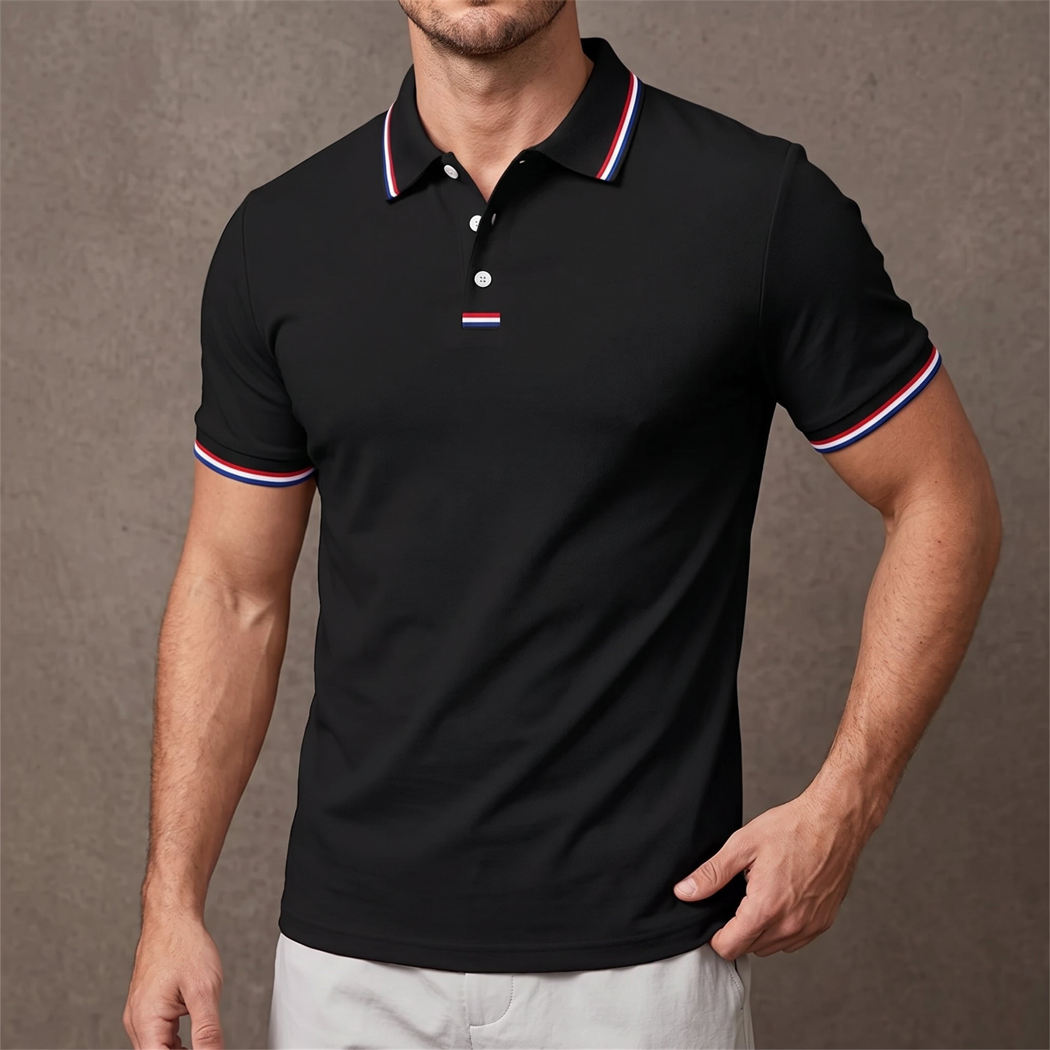 Arthur – Men's Summer Contrast Stripe Trim Polo Shirt - Polos - Black - Davies & Cooper