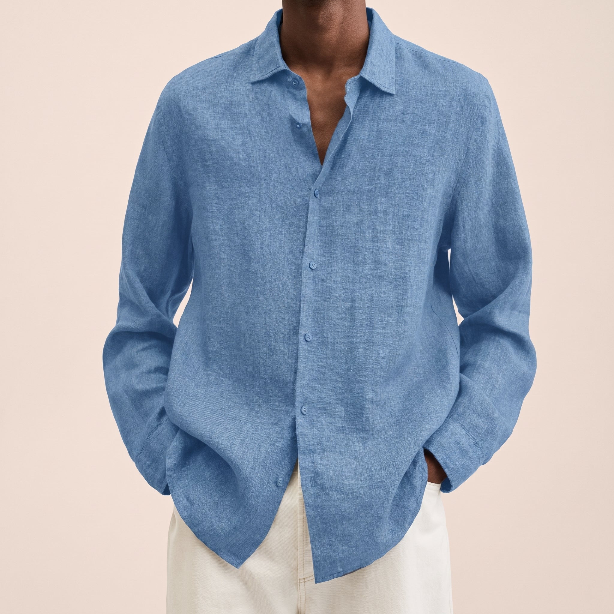 Arthur – Men's Summer Point Collar Long Sleeve Shirt - Shirts - Light Blue - Davies & Cooper