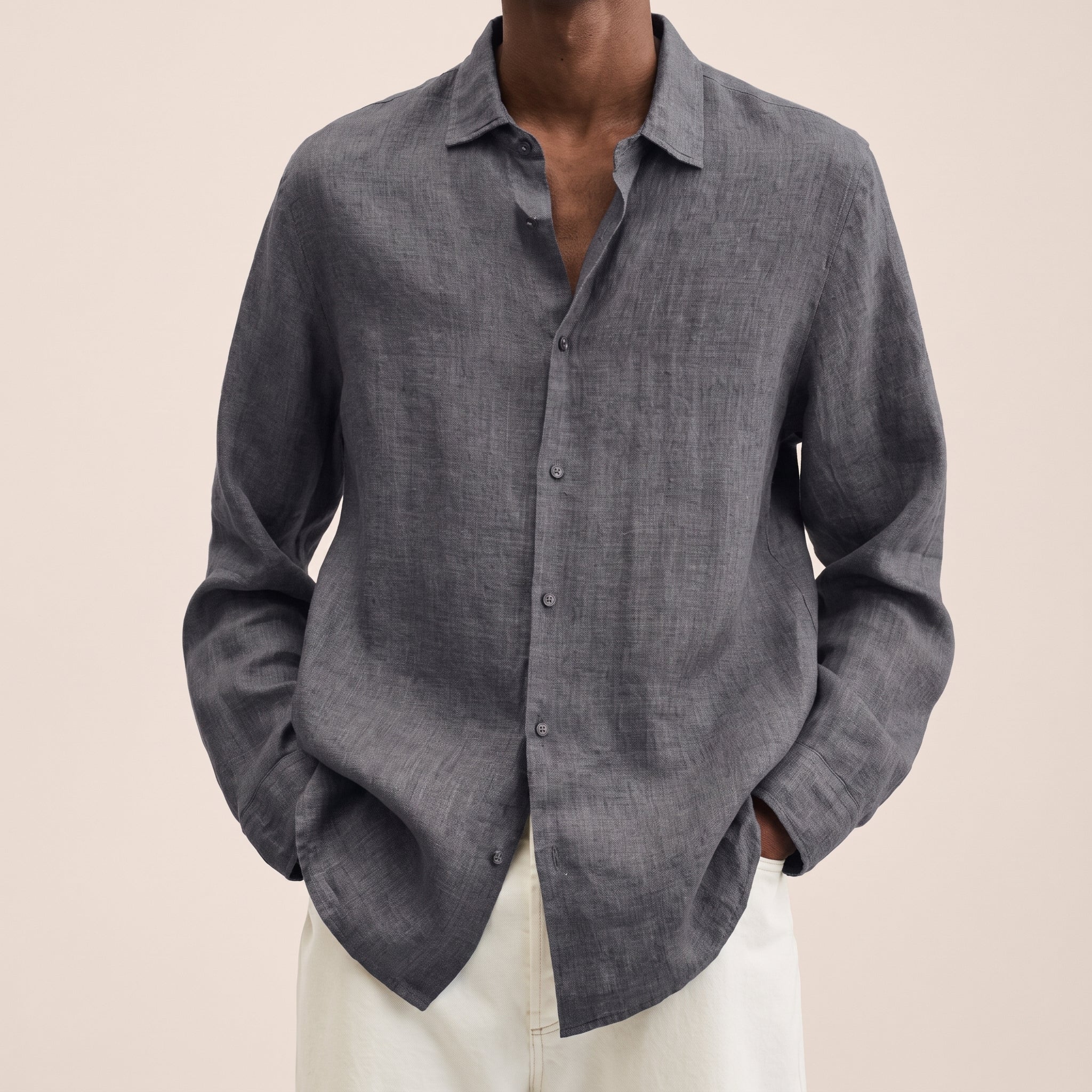 Arthur – Men's Summer Point Collar Long Sleeve Shirt - Shirts - Grey - Davies & Cooper