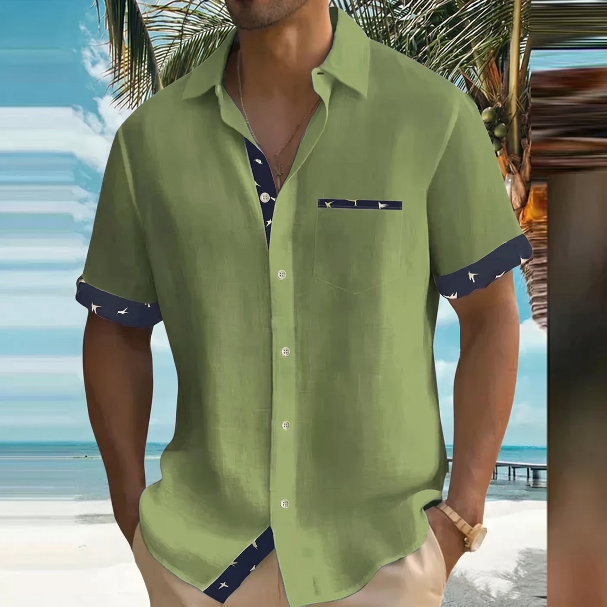 Arthur - Men's Summer Button-Down Shirt with Contrast Trim