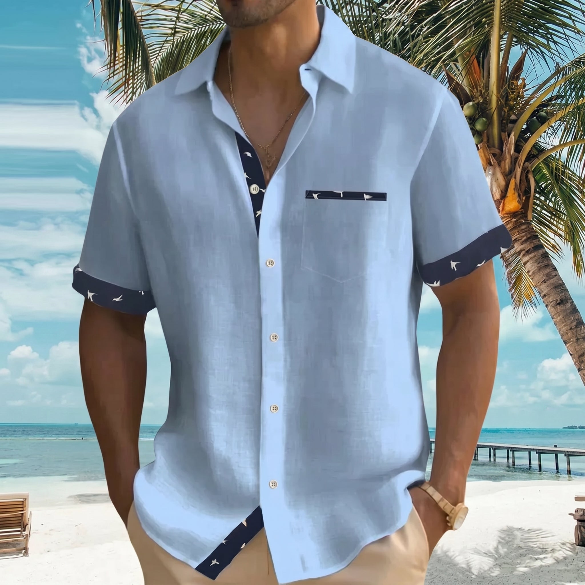 Arthur - Men's Summer Button-Down Shirt with Contrast Trim