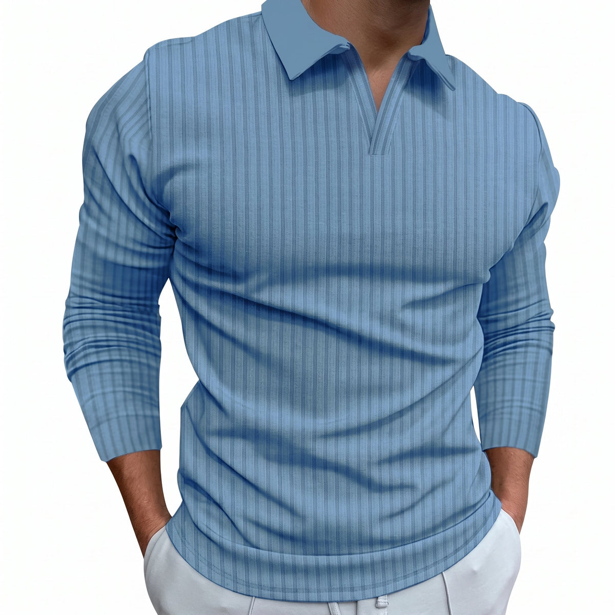 Arthur - MMen's Slim Fit Polo Shirt with Ribbed Texture - Polos - Sky Blue - Davies & Cooper