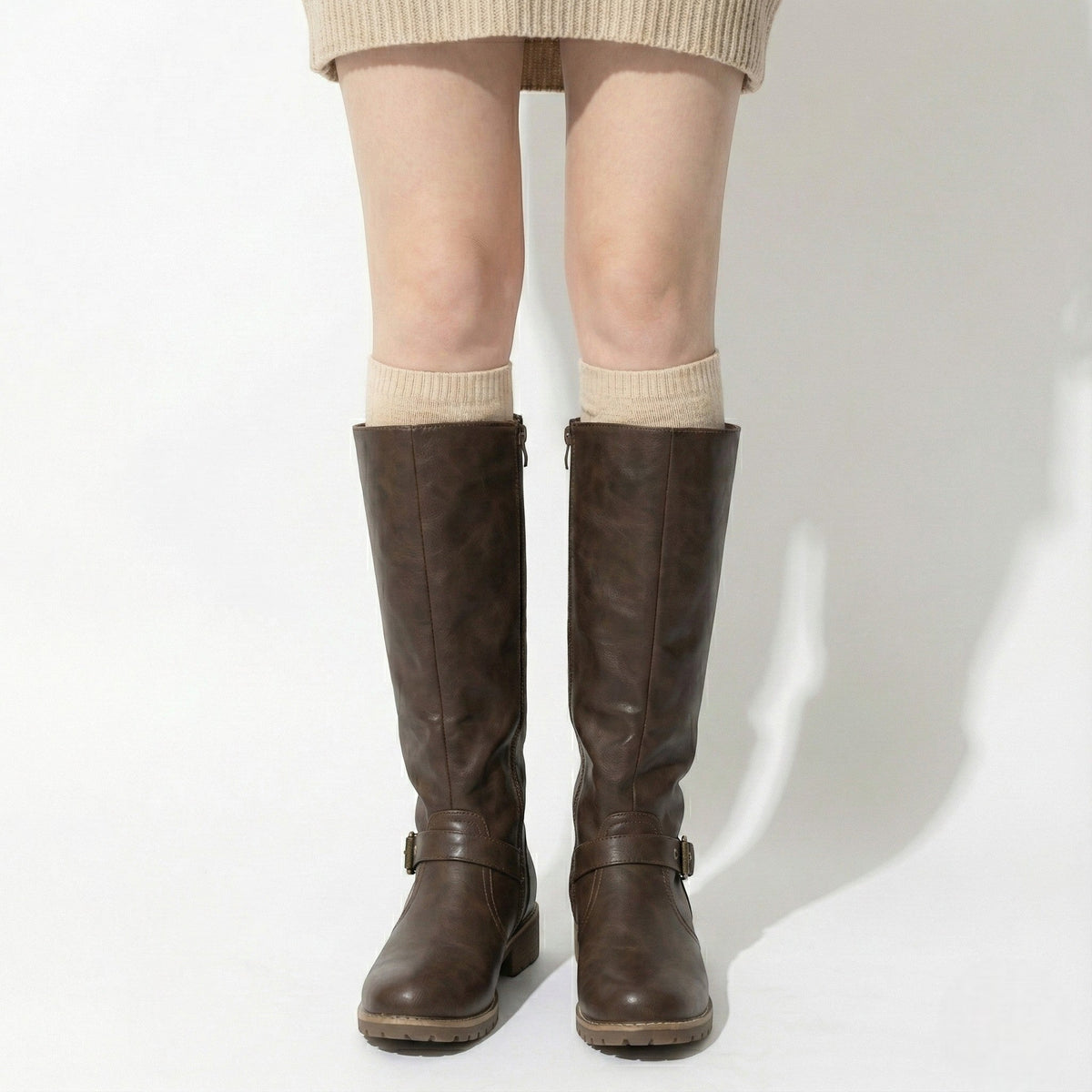Aurela – Women’s Leather Supportive Knee-High Boots - Leather Boots - Coffee - Davies & Cooper