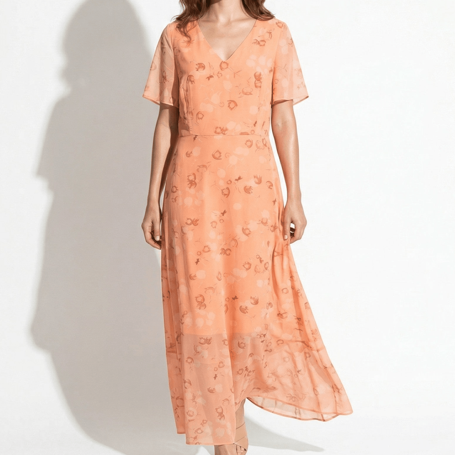 Ava – Women's Summer Floral Print Chiffon Maxi Dress - Maxi Dress - Orange - Davies & Cooper