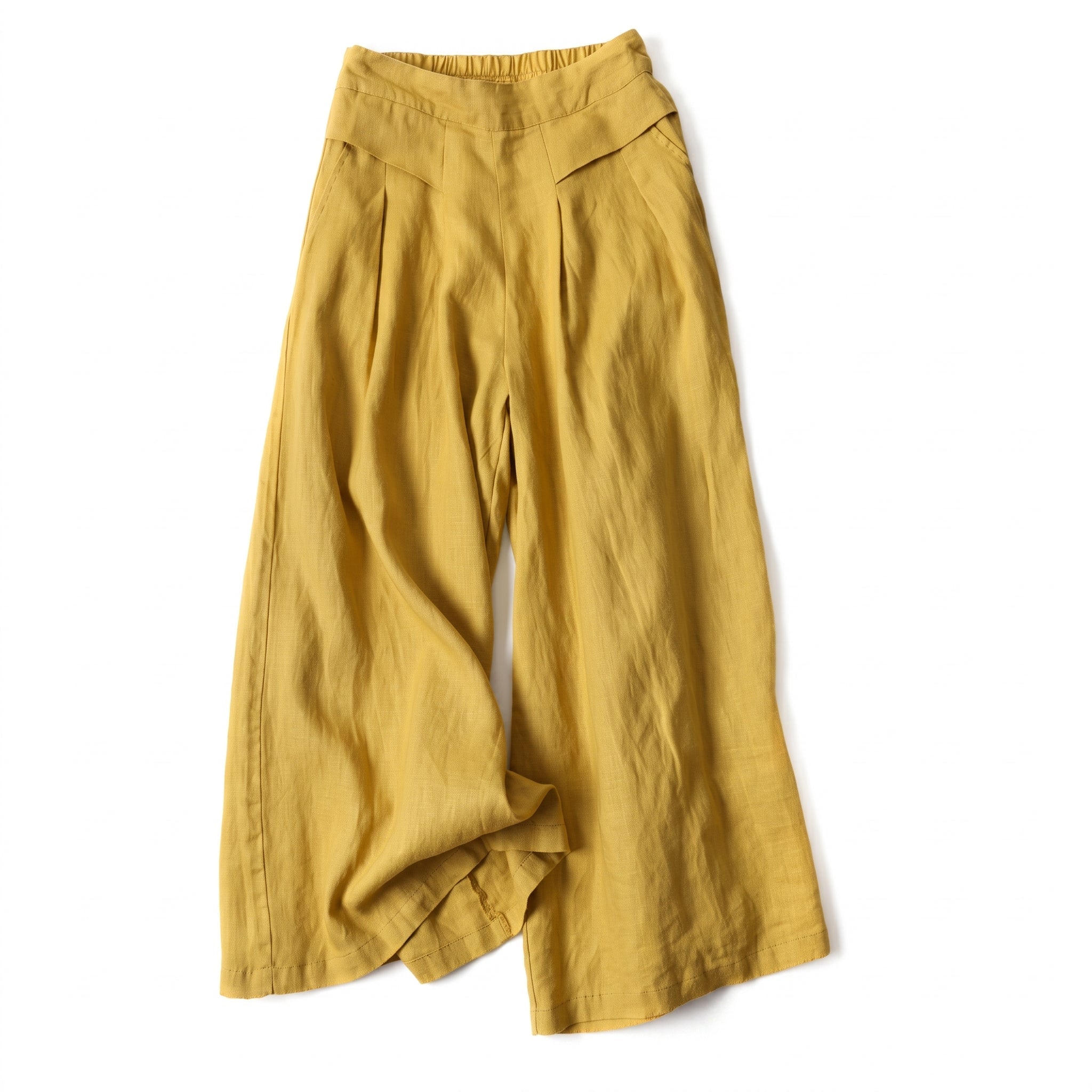 Beatrice - Women's Summer High-Waisted Pleated Culottes - Culottes - Yellow - Davies & Cooper