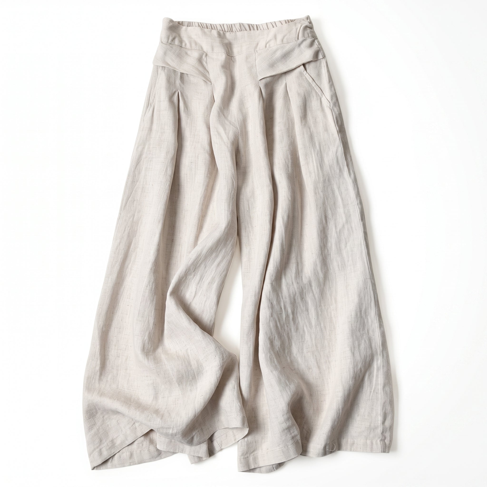 Beatrice - Women's Summer High-Waisted Pleated Culottes - Culottes - Beige - Davies & Cooper