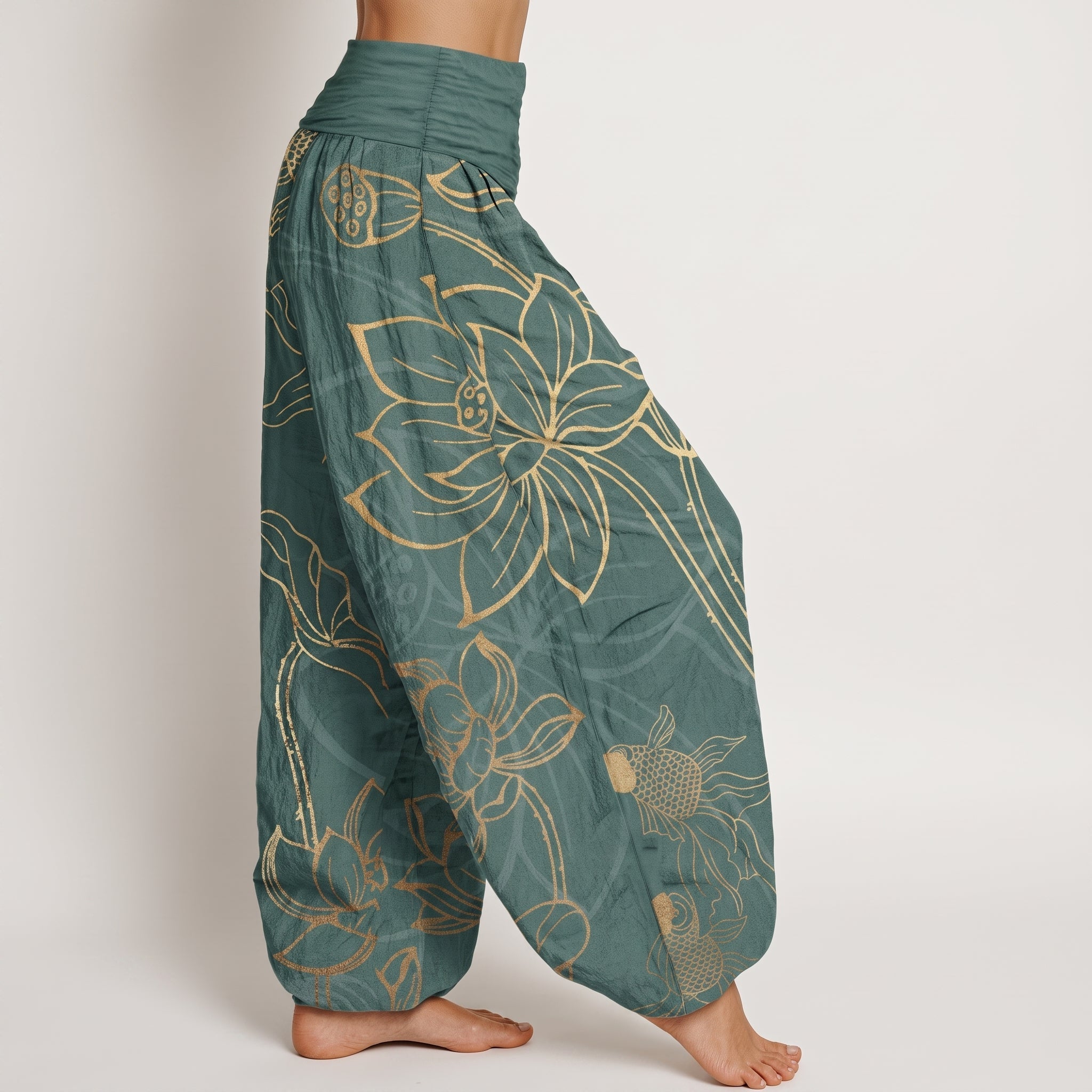 Beatrice - Women's Summer Printed Tapered Cuffed Trousers - Pants & Trousers - Dark Green - Davies & Cooper