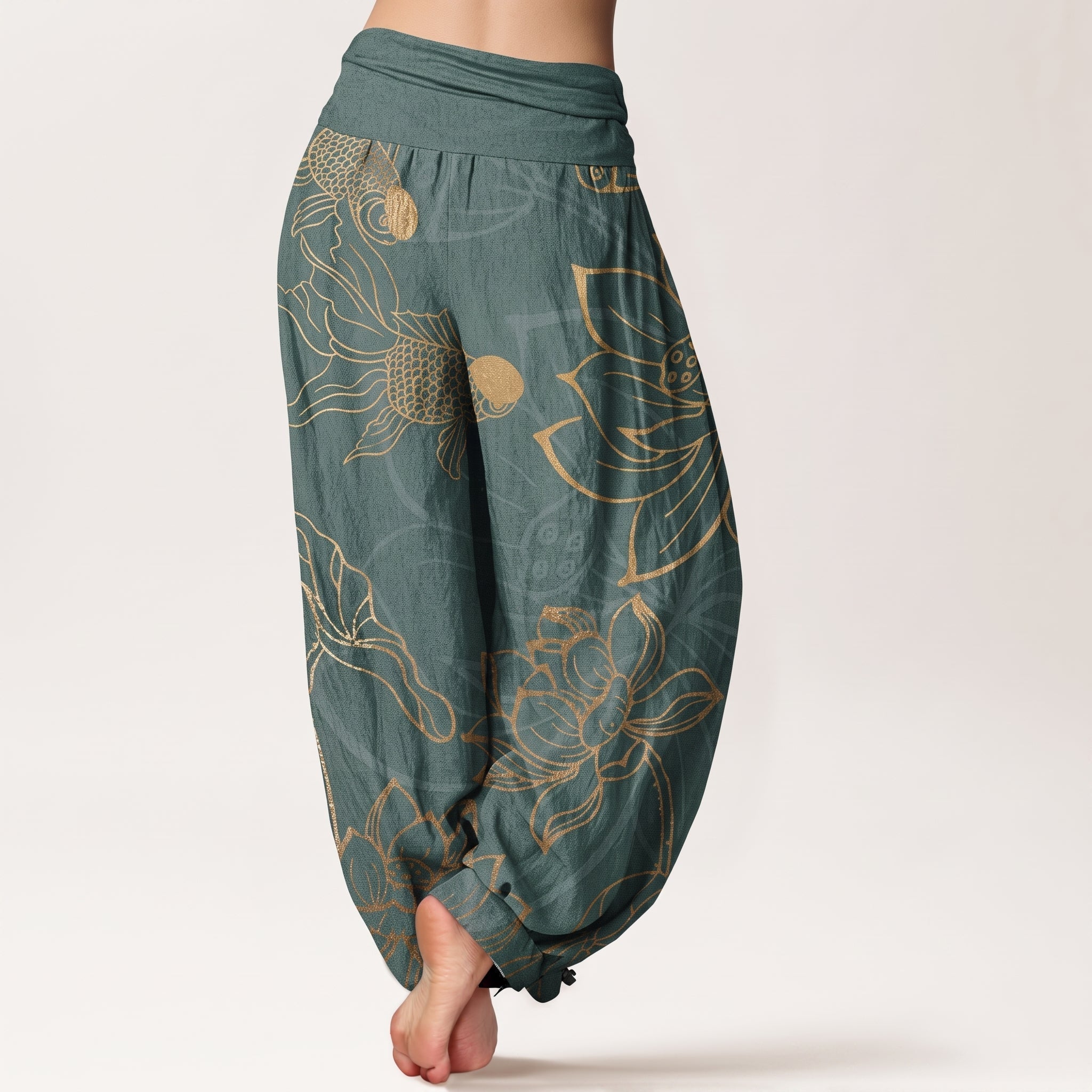 Beatrice - Women's Summer Printed Tapered Cuffed Trousers - Pants & Trousers - Dark Green - Davies & Cooper