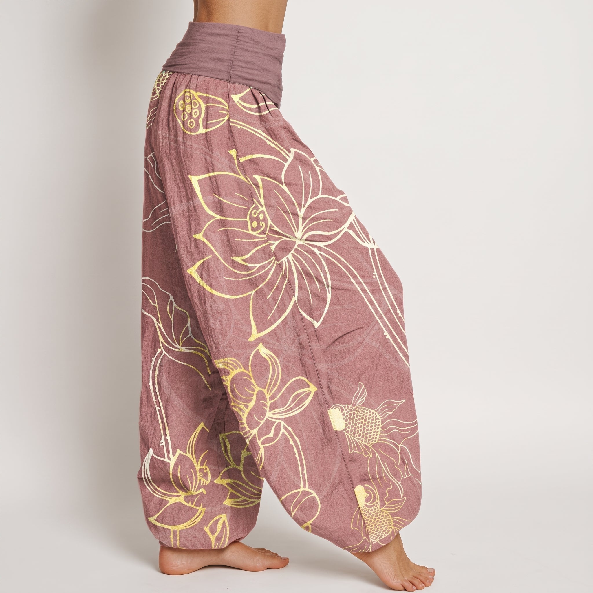 Beatrice - Women's Summer Printed Tapered Cuffed Trousers - Pants & Trousers - Light Red - Davies & Cooper