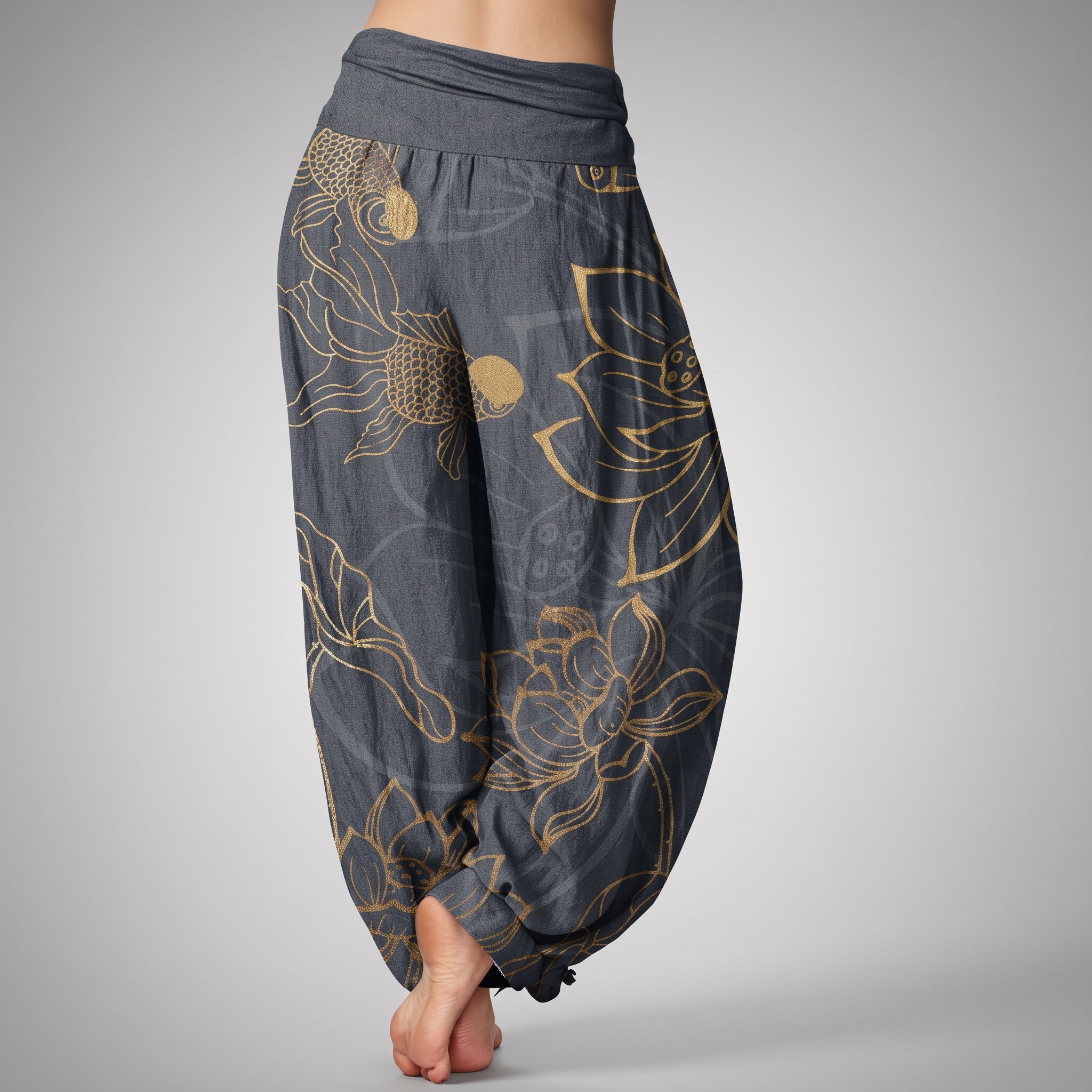 Beatrice - Women's Summer Printed Tapered Cuffed Trousers - Pants & Trousers - Grey - Davies & Cooper