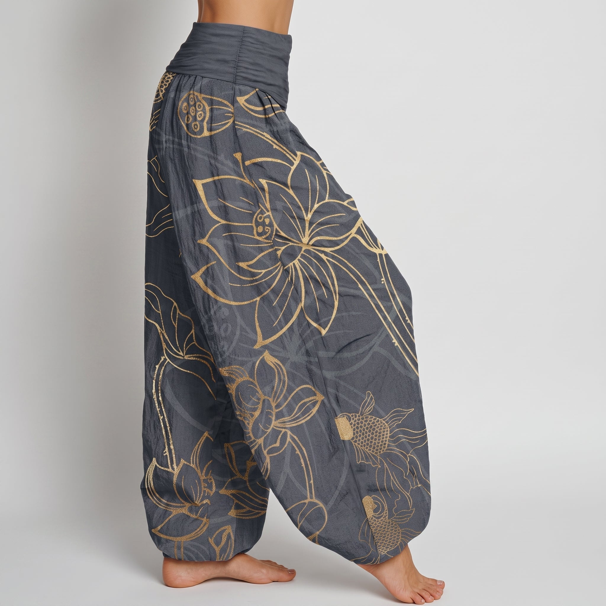 Beatrice - Women's Summer Printed Tapered Cuffed Trousers - Pants & Trousers - Grey - Davies & Cooper