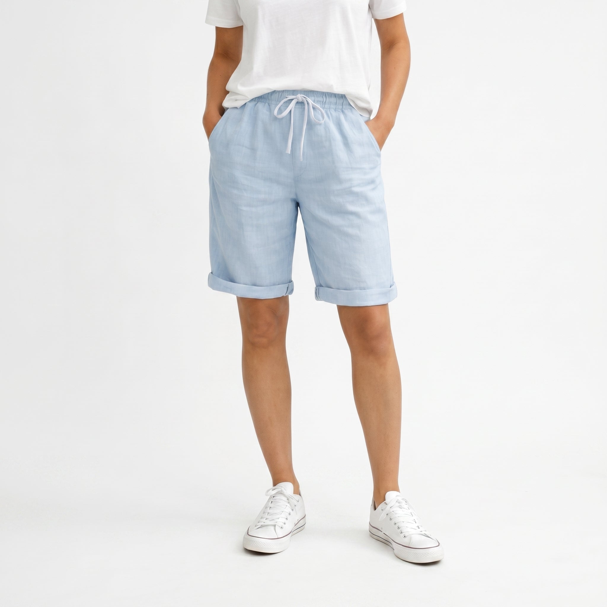 Bella - Women's Relaxed Elasticated Waist Summer Shorts - Women Shorts - Blue - Davies & Cooper