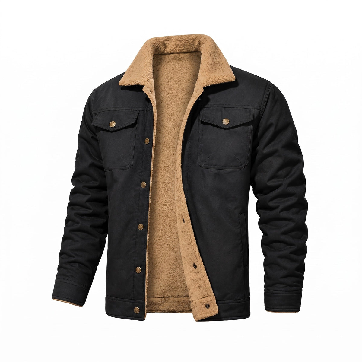 Bryson - Men's Soft Collar Trucker Jacket with Chest Pockets - Trucker Jackets - Black - Davies & Cooper