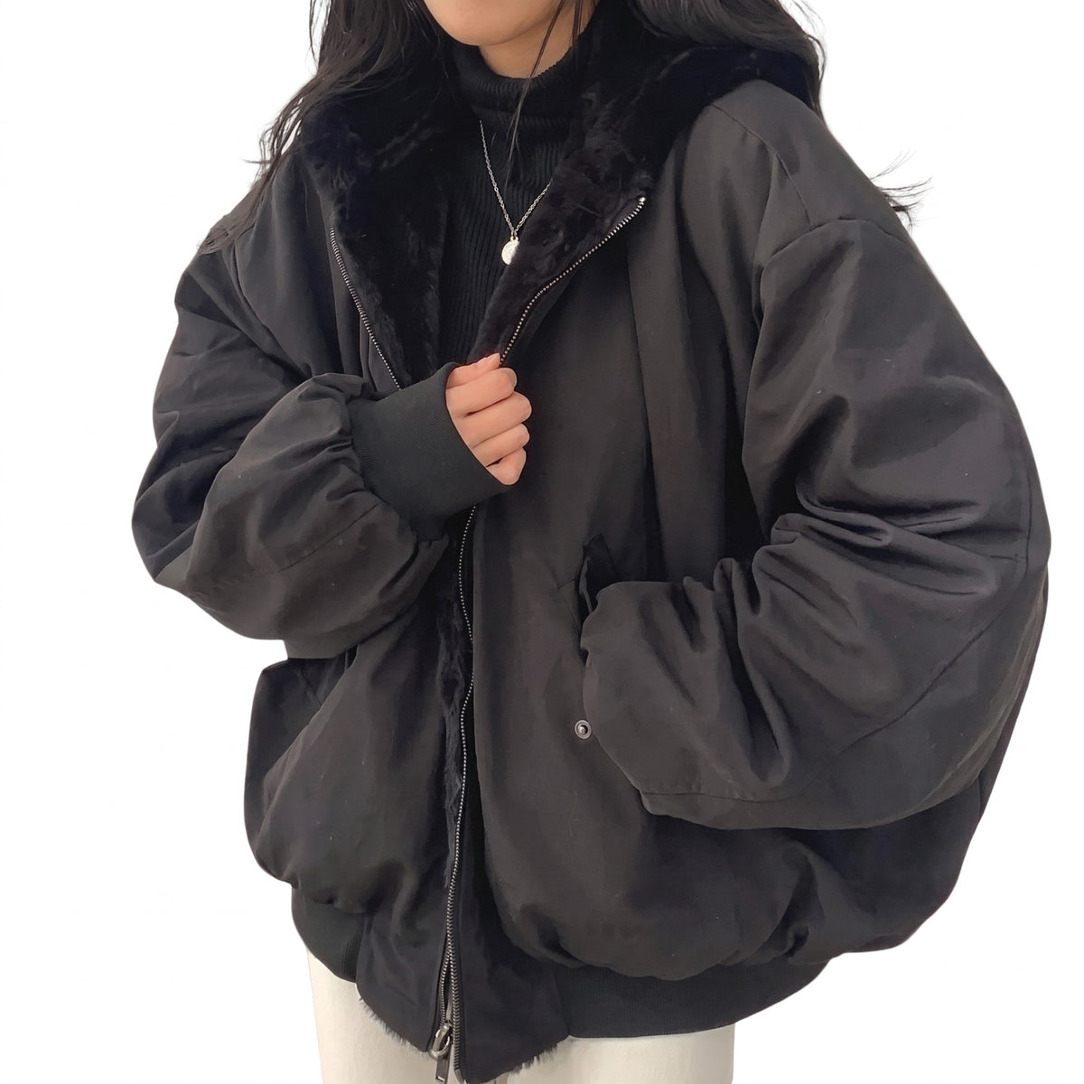 Caitlin - Women's Hooded Puffer Jacket with Zip Closure - Puffer Jackets - Black - Davies & Cooper