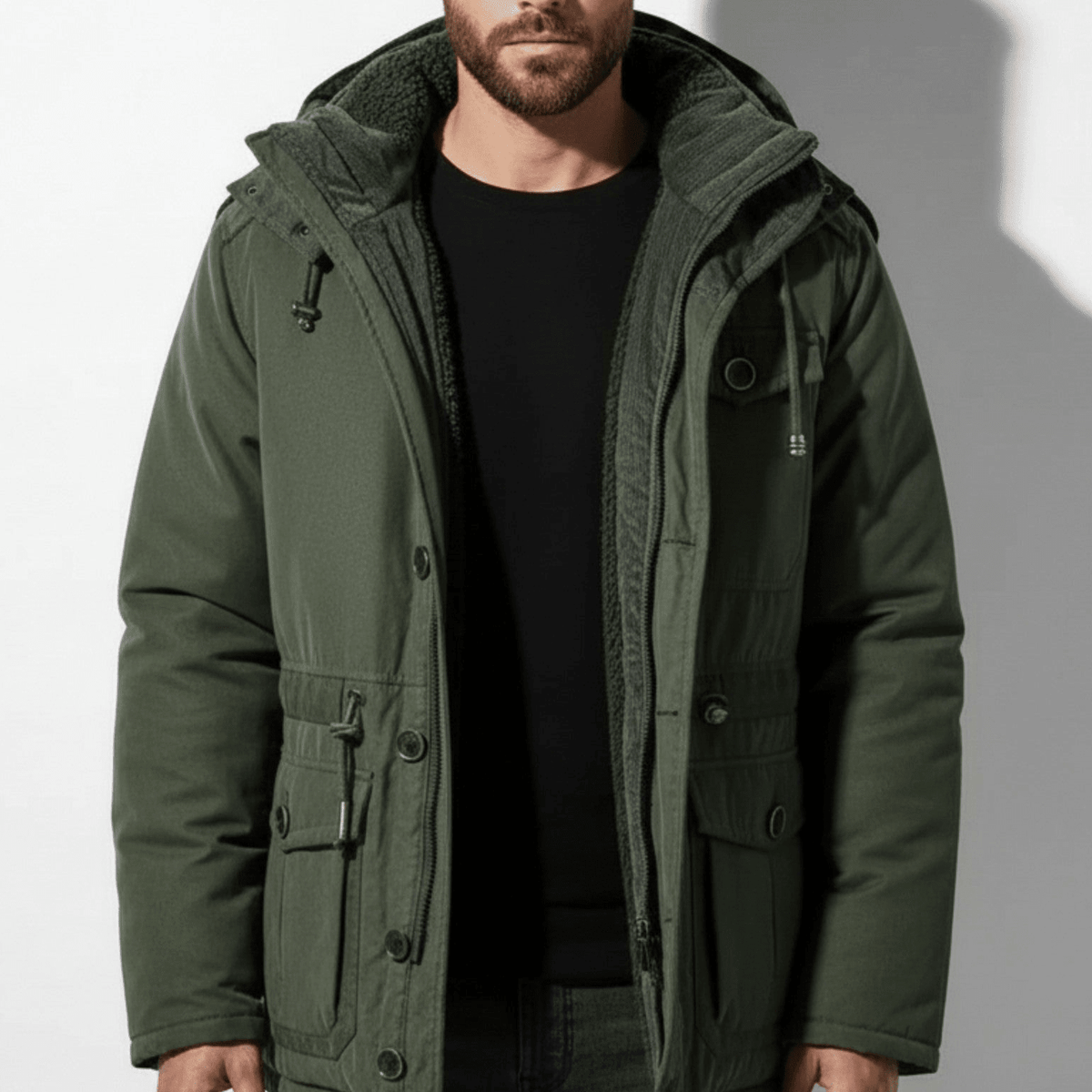 Callum – Men's Hooded Winter Parka with Multiple Pockets - Winter Jacket - Dark Green - Davies & Cooper