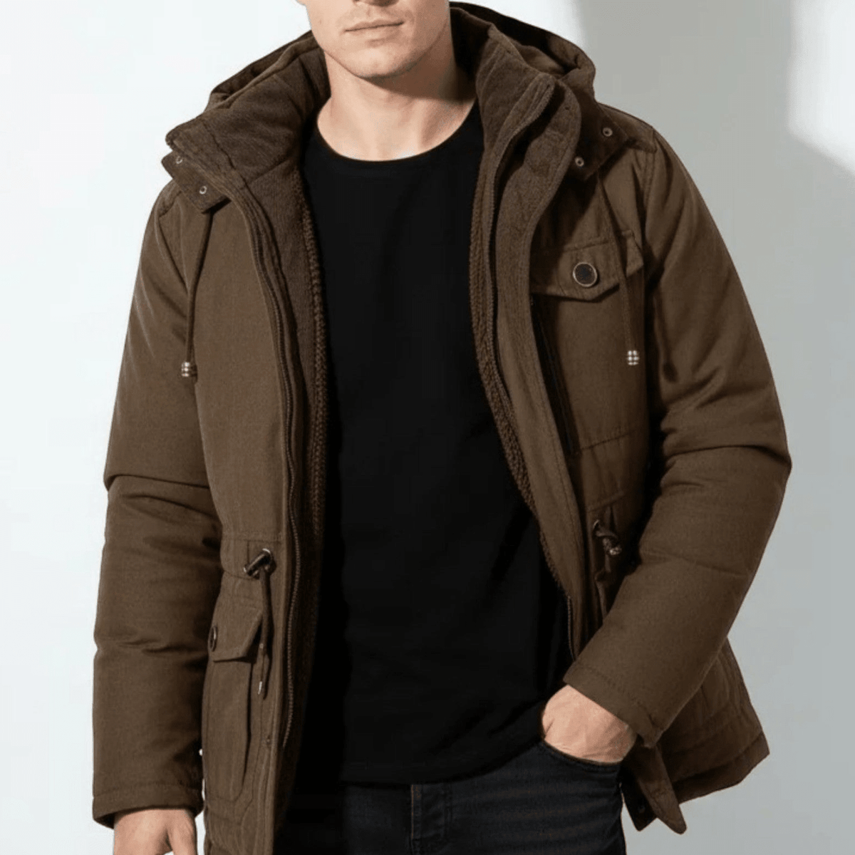Callum – Men's Hooded Winter Parka with Multiple Pockets - Winter Jacket - Brown - Davies & Cooper