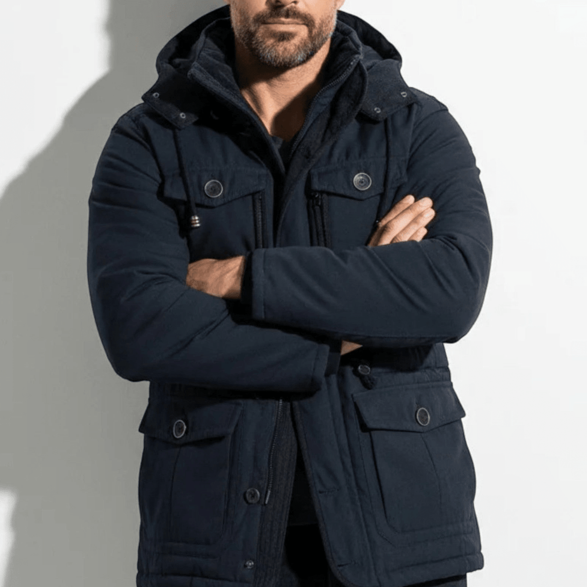 Callum – Men's Hooded Winter Parka with Multiple Pockets - Winter Jacket - Blue - Davies & Cooper