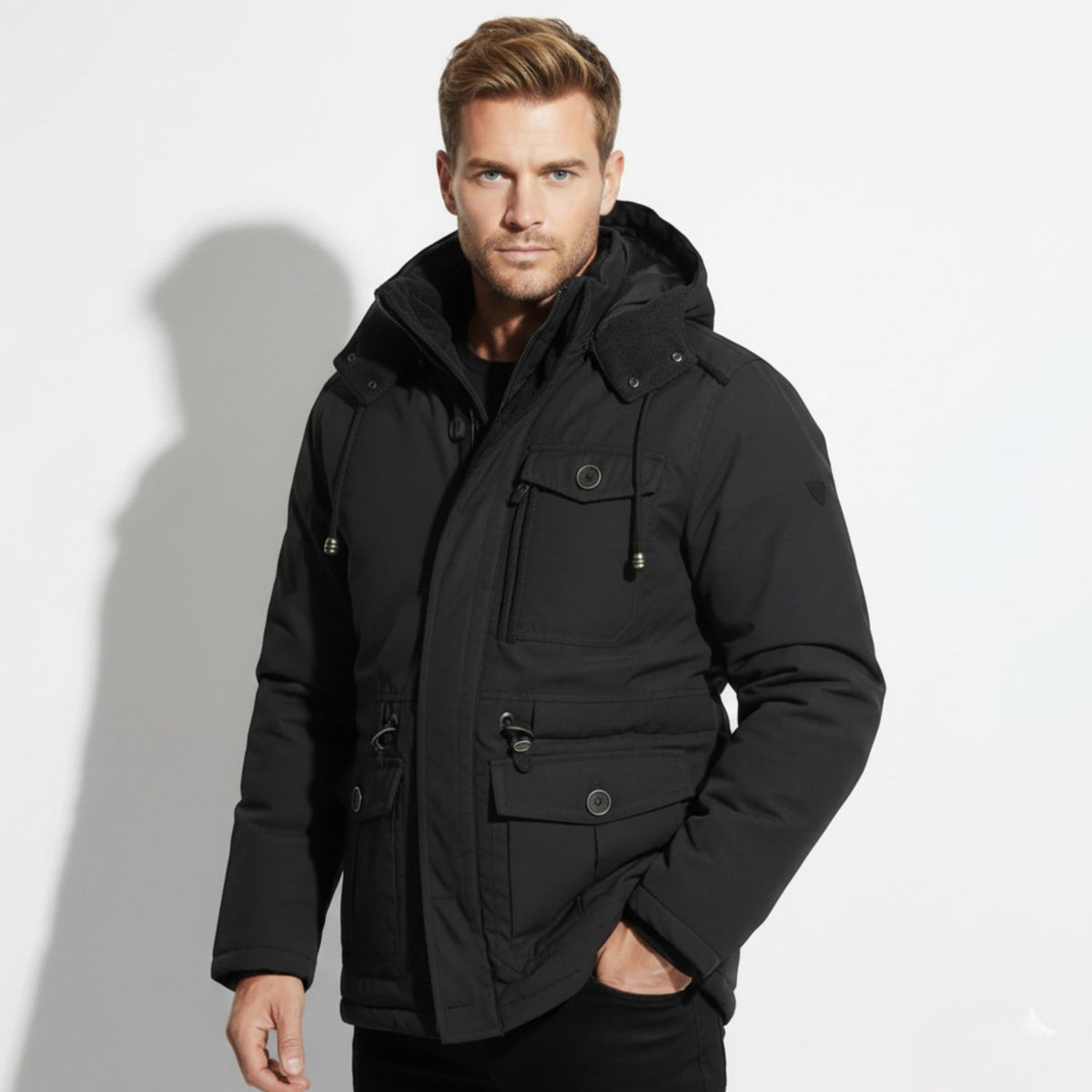 Callum – Men's Hooded Winter Parka with Multiple Pockets - Winter Jacket - Black - Davies & Cooper
