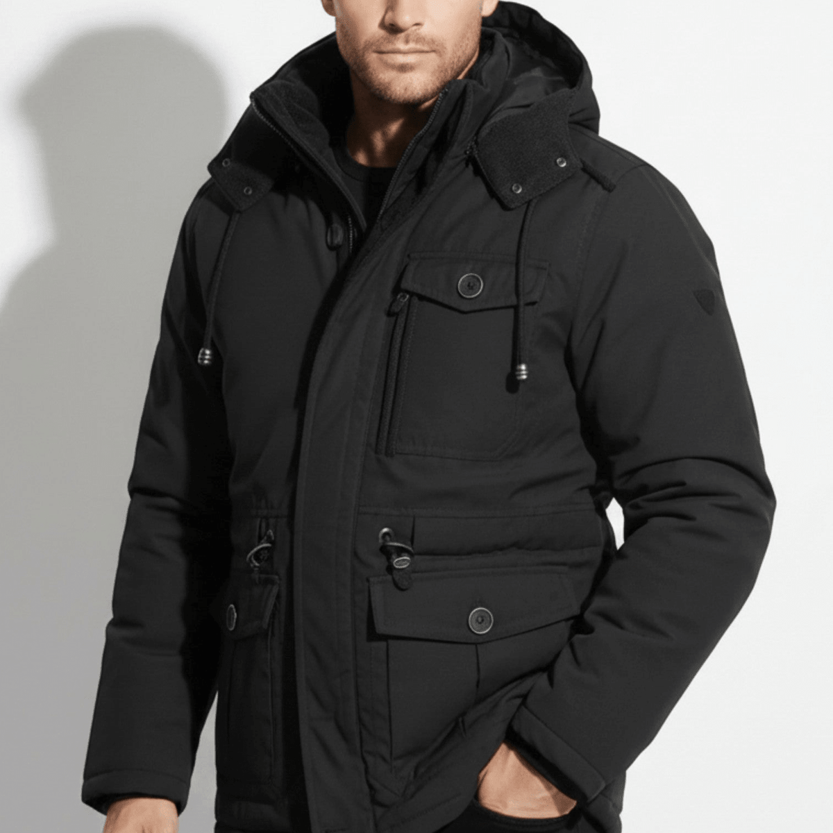 Callum – Men's Hooded Winter Parka with Multiple Pockets - Winter Jacket - Black - Davies & Cooper