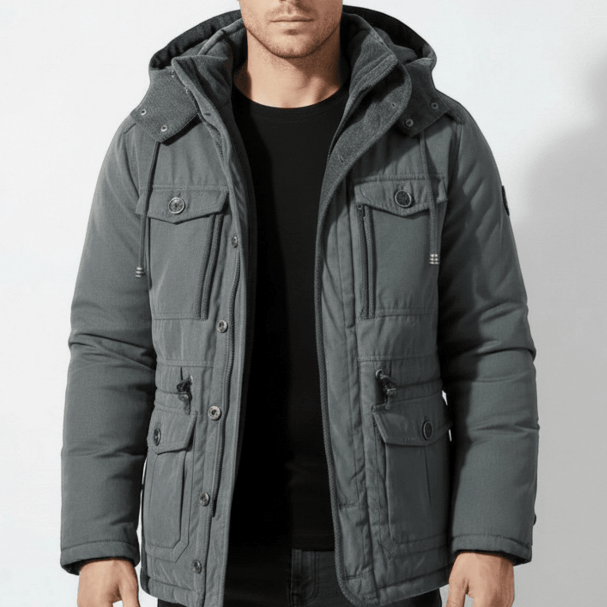 Callum – Men's Hooded Winter Parka with Multiple Pockets - Winter Jacket - Grey - Davies & Cooper