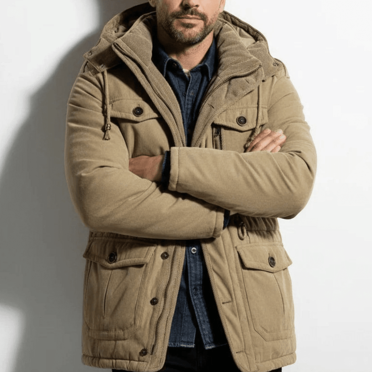 Callum – Men's Hooded Winter Parka with Multiple Pockets - Winter Jacket - Khaki - Davies & Cooper