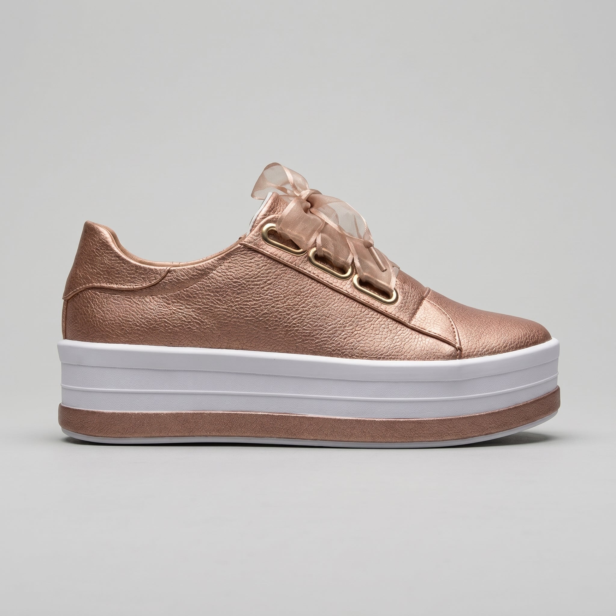 Carina - Women's Ribbon Lace-Up Platform Trainers - Trainers - Rose Gold - Davies & Cooper