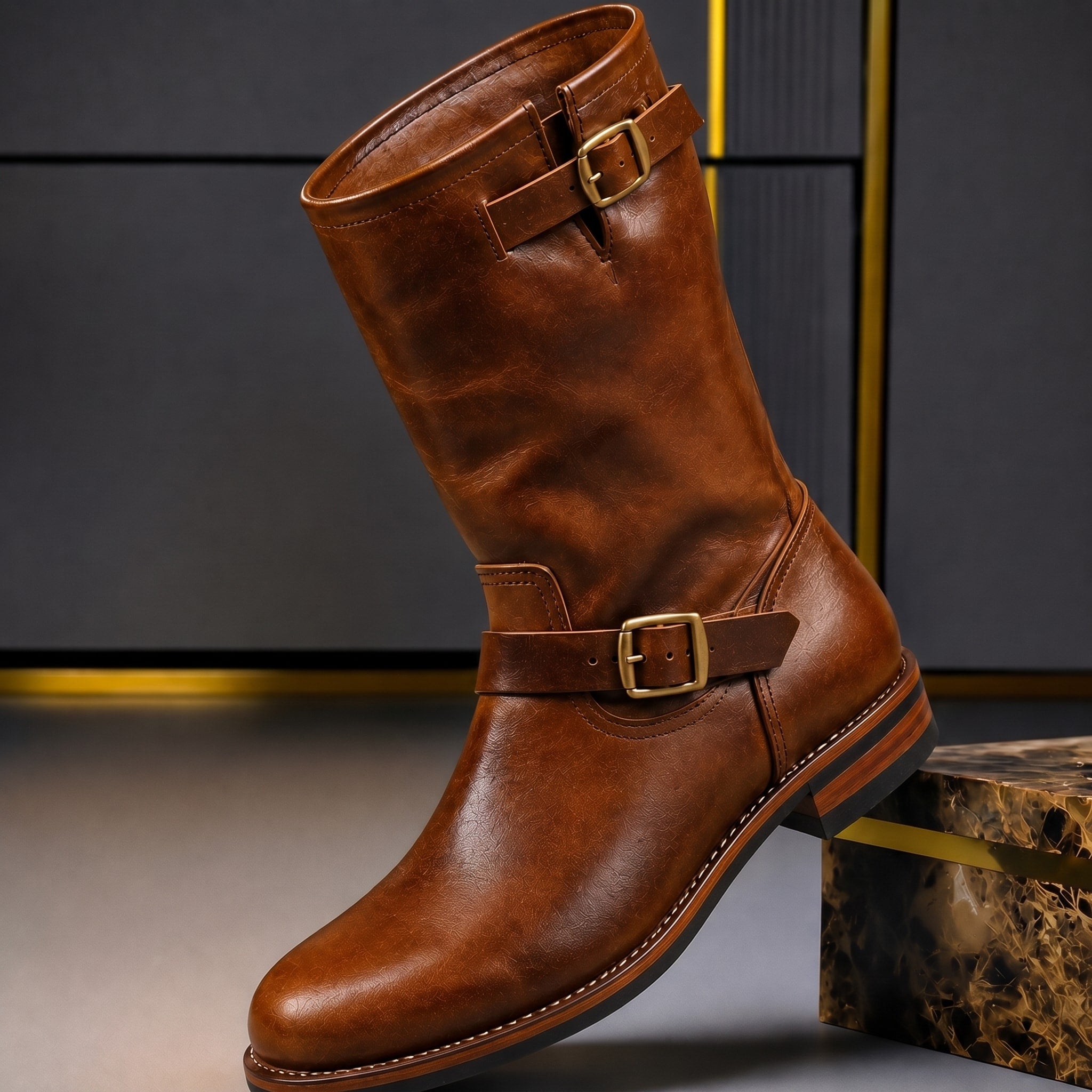 Harrison - Men's Engineer Boots with Buckle Strap