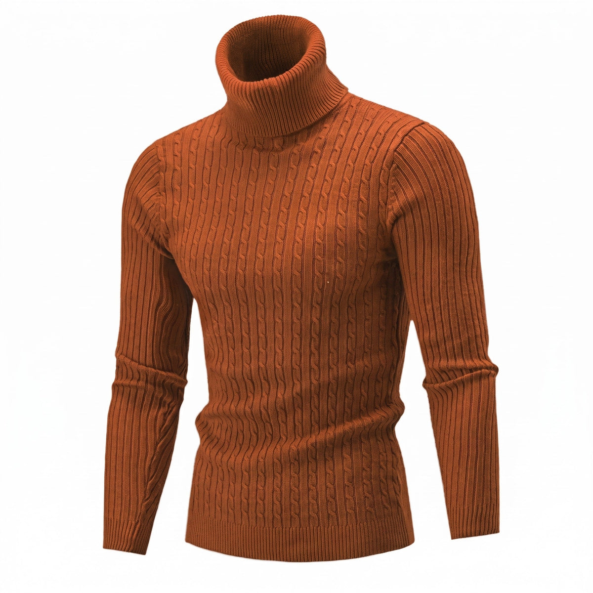 Charlie - Men's Cable Turtleneck Jumper with Ribbed Cuffs - Sweaters - Brown - Davies & Cooper