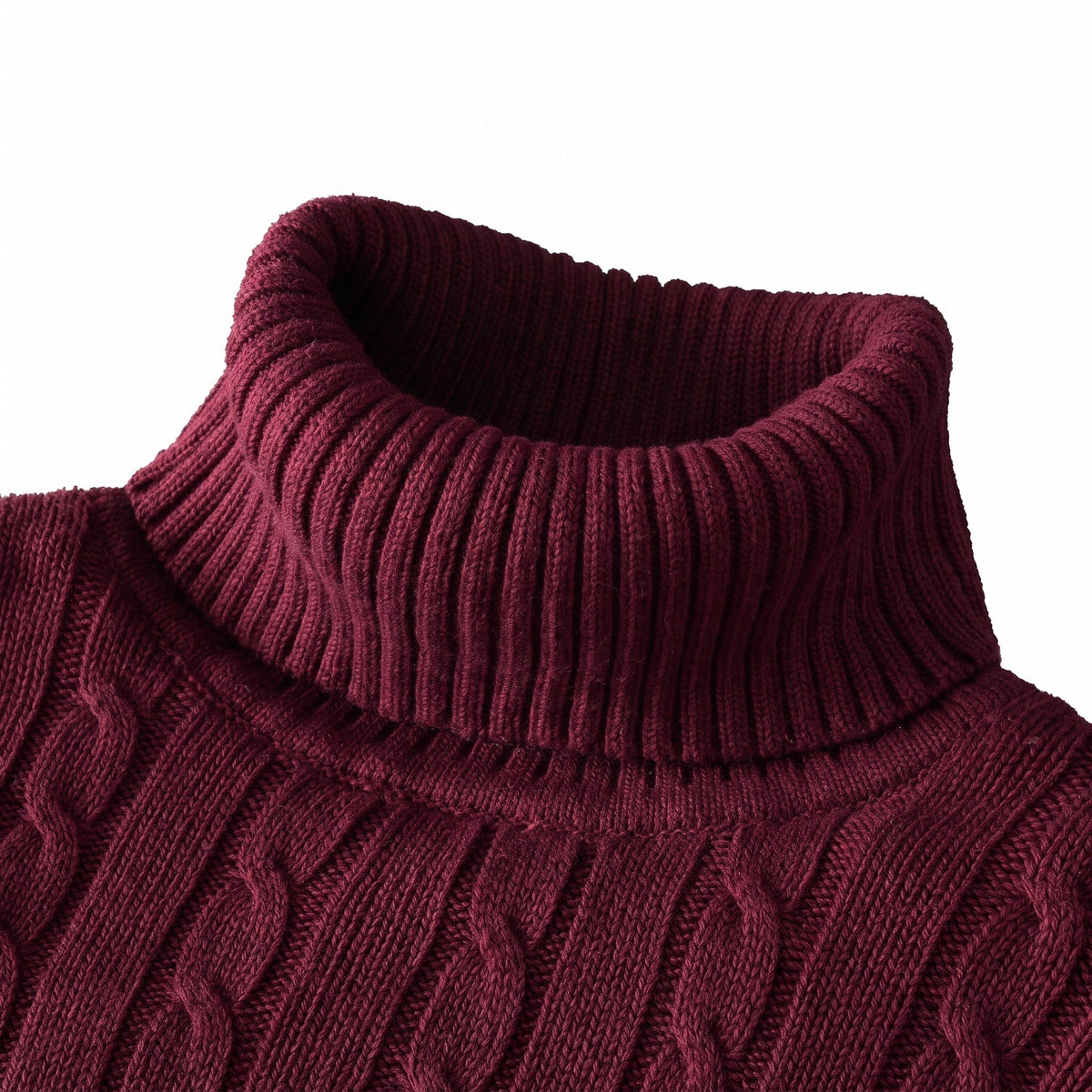 Charlie - Men's Cable Turtleneck Jumper with Ribbed Cuffs - Sweaters - Burgundy - Davies & Cooper