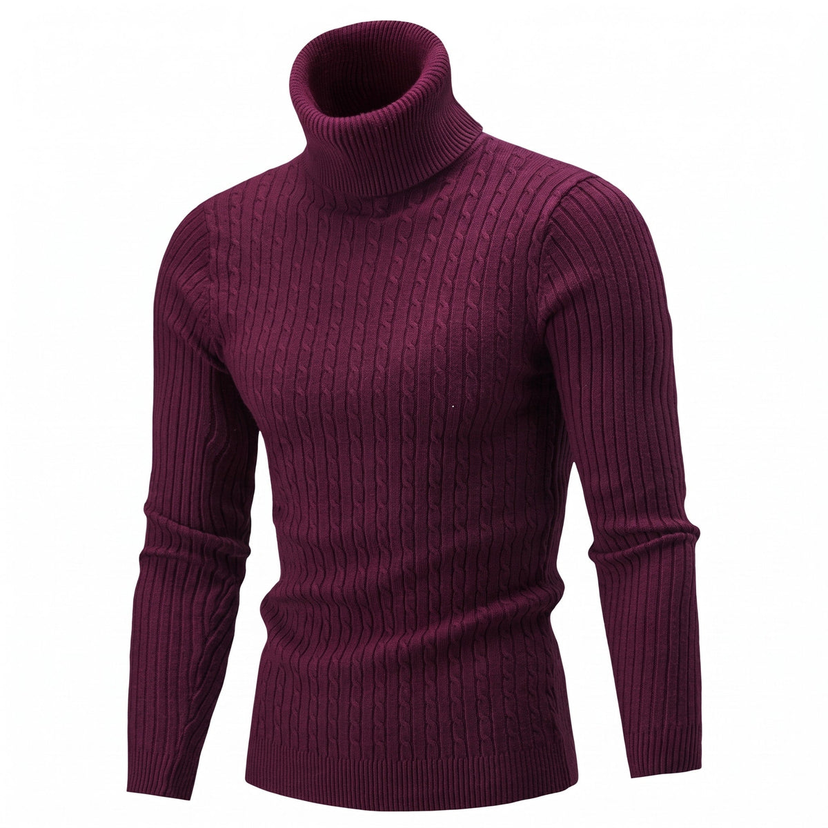 Charlie - Men's Cable Turtleneck Jumper with Ribbed Cuffs - Sweaters - Burgundy - Davies & Cooper