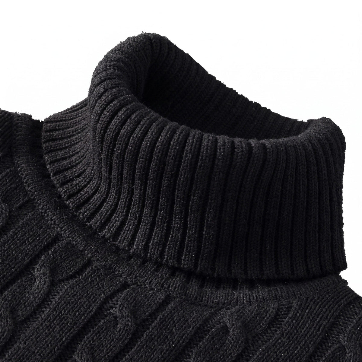 Charlie - Men's Cable Turtleneck Jumper with Ribbed Cuffs - Sweaters - Black - Davies & Cooper