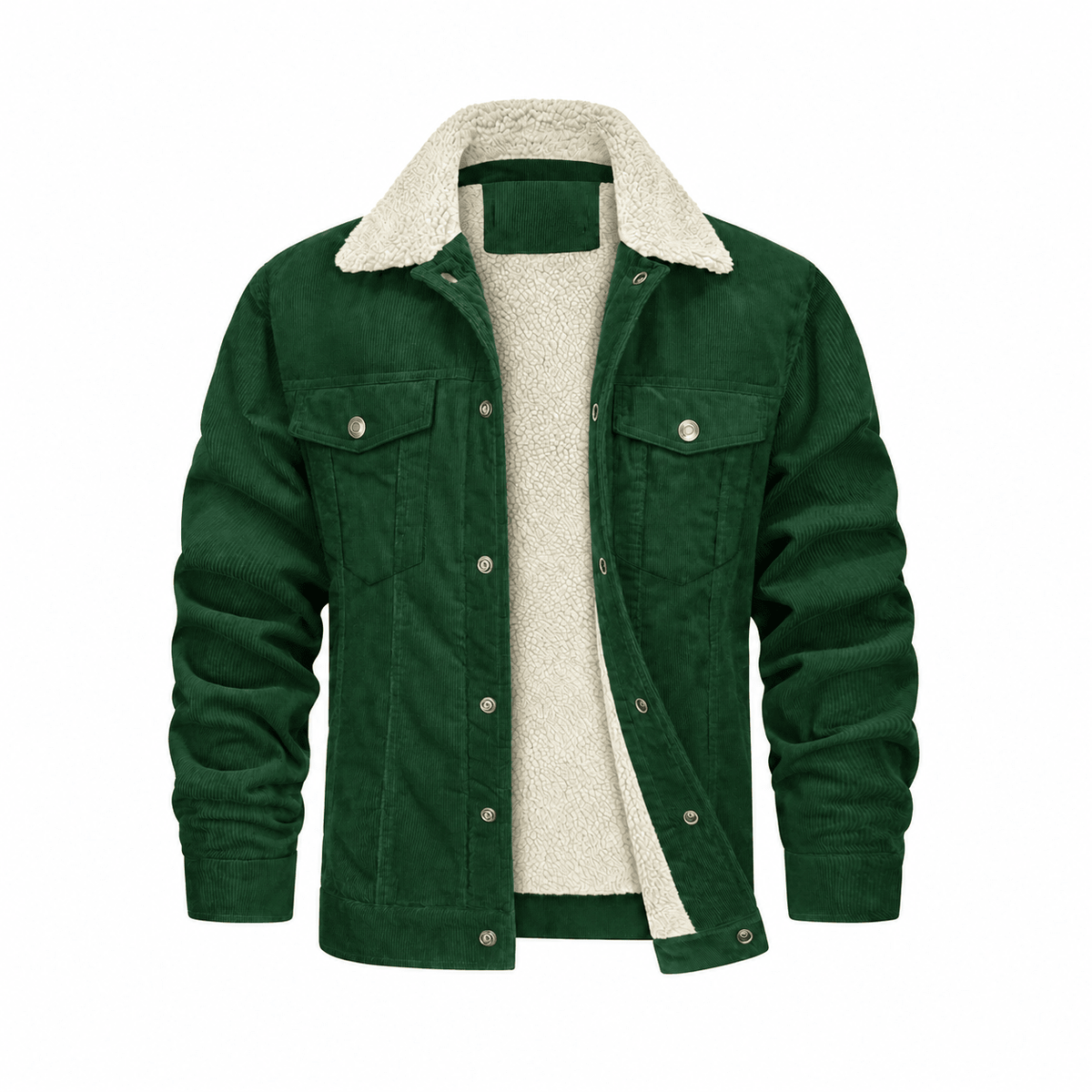 Charlie - Men's Corduroy Trucker Jacket with Cozy Collar and Chest Pockets - Trucker Jackets - Green - Davies & Cooper