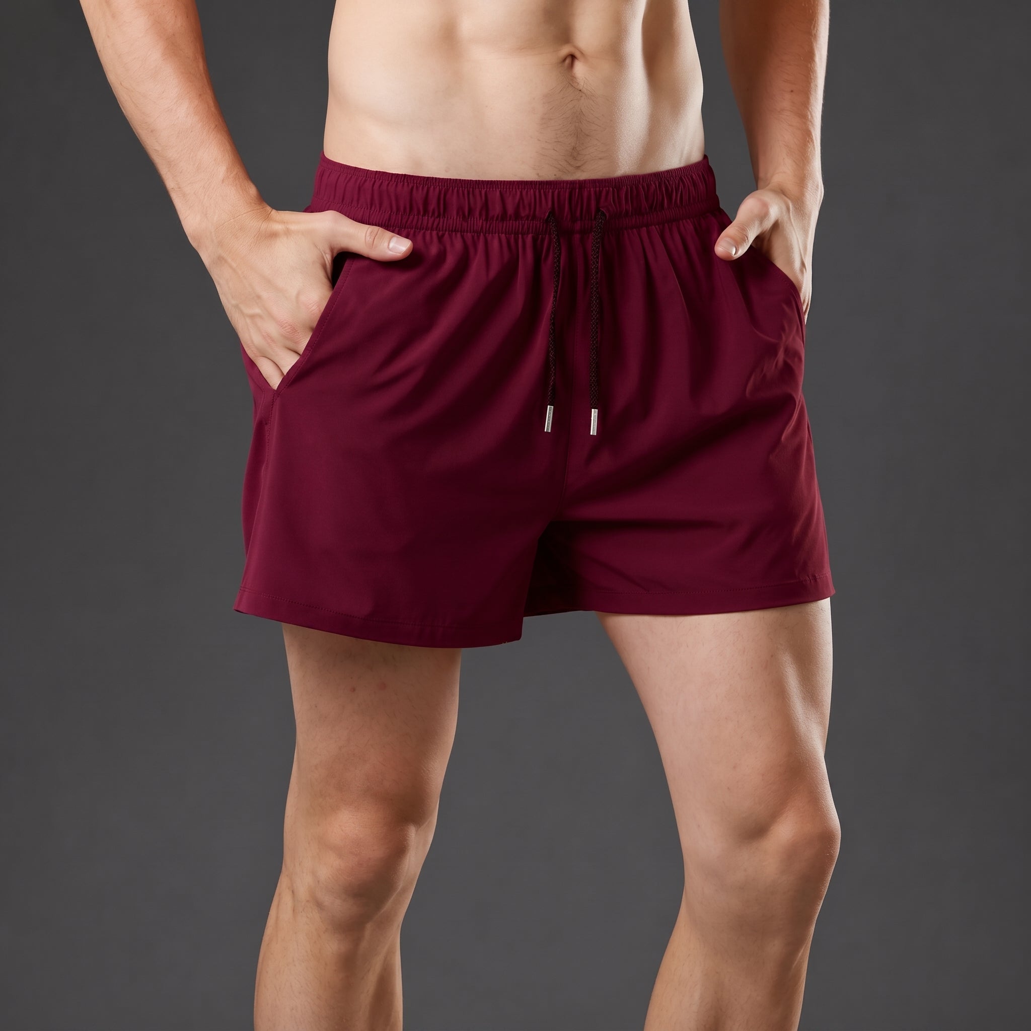 Charlie - Men's Drawstring Waist Summer Swim Shorts - Shorts Men - Red - Davies & Cooper