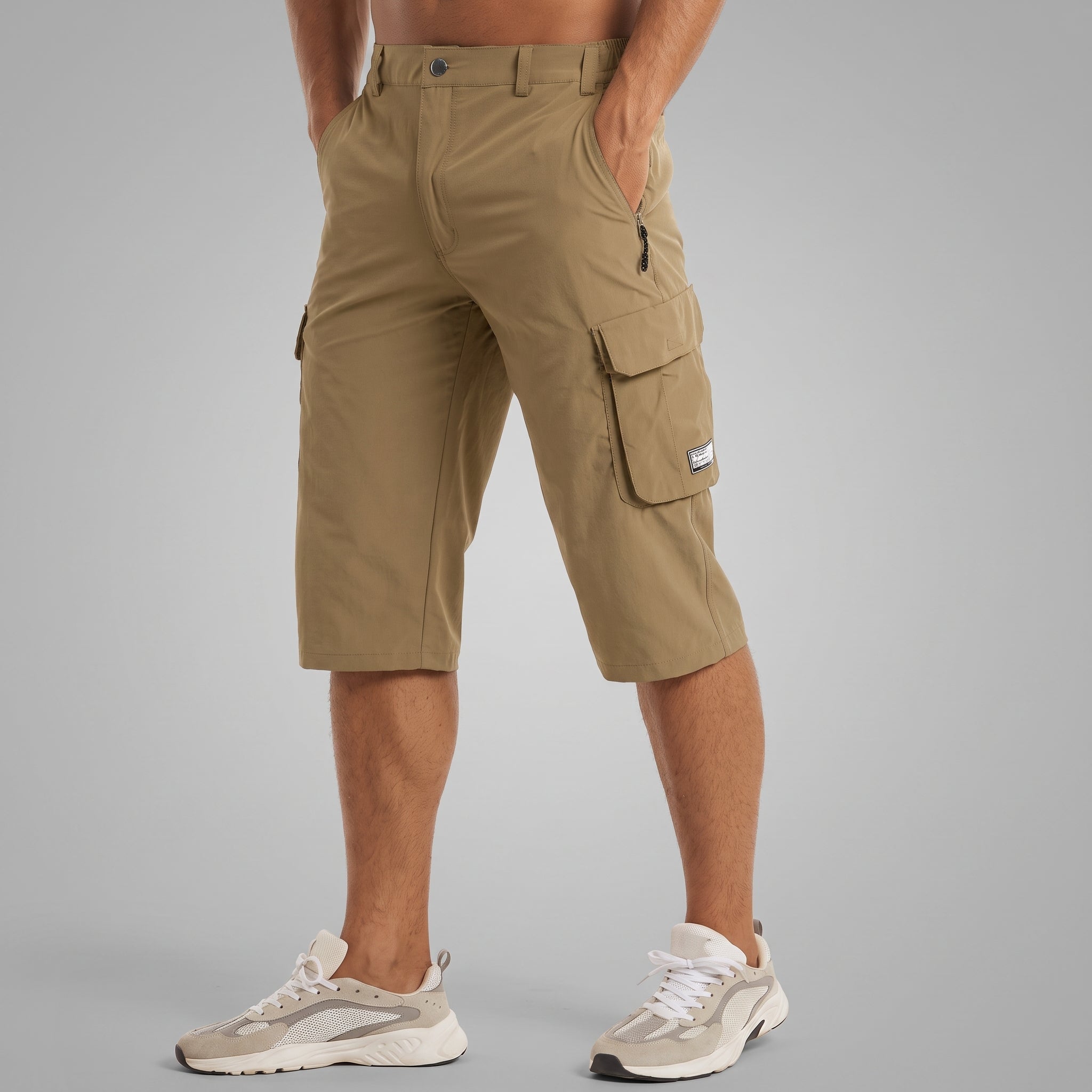 Charlie - Men's Relaxed Fit Cargo Shorts with Zip Pocket - Shorts Men - Khaki - Davies & Cooper