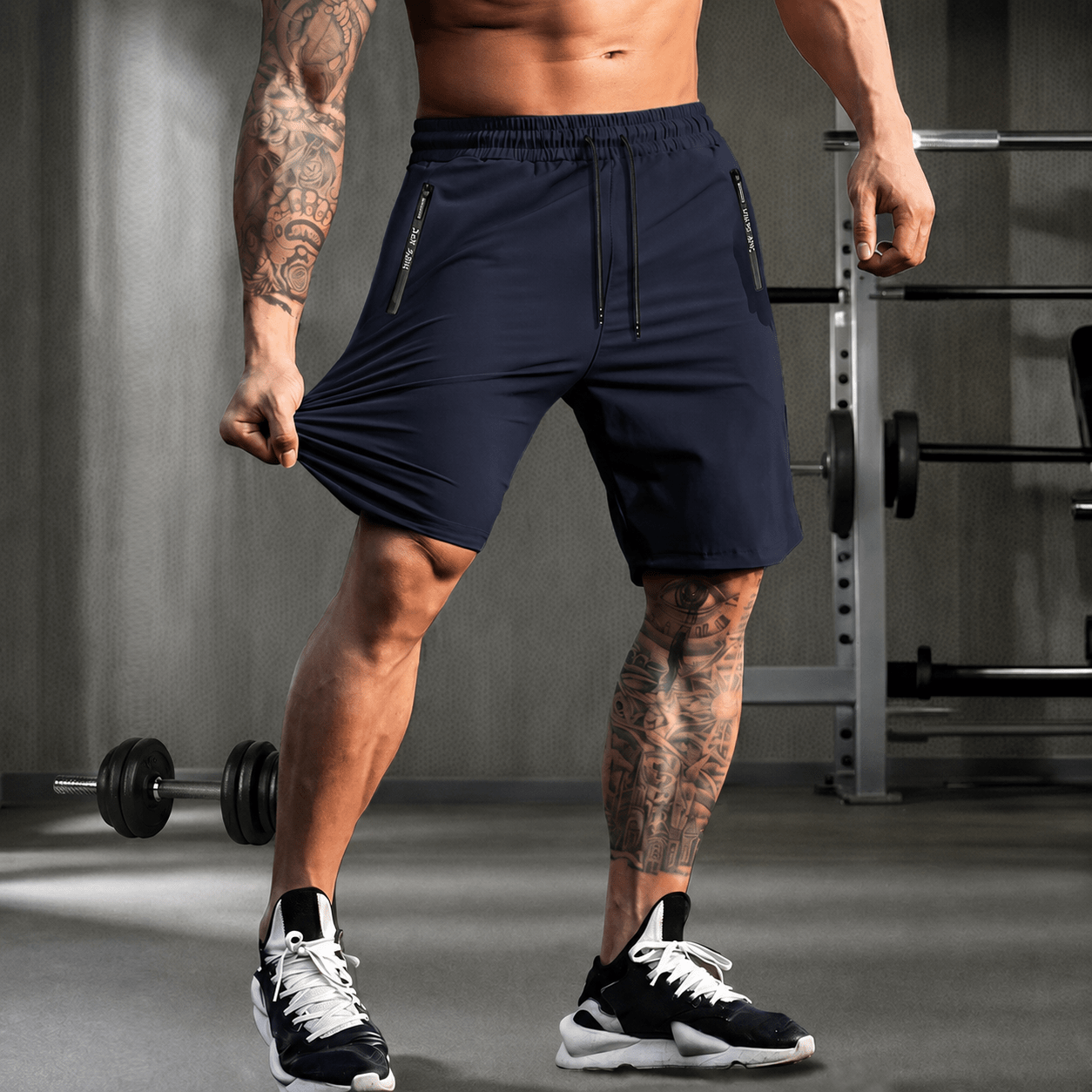 Charlie - Men's Relaxed Fit Drawstring Waist Zip Pocket Gym Shorts - Shorts - Blue - Davies & Cooper