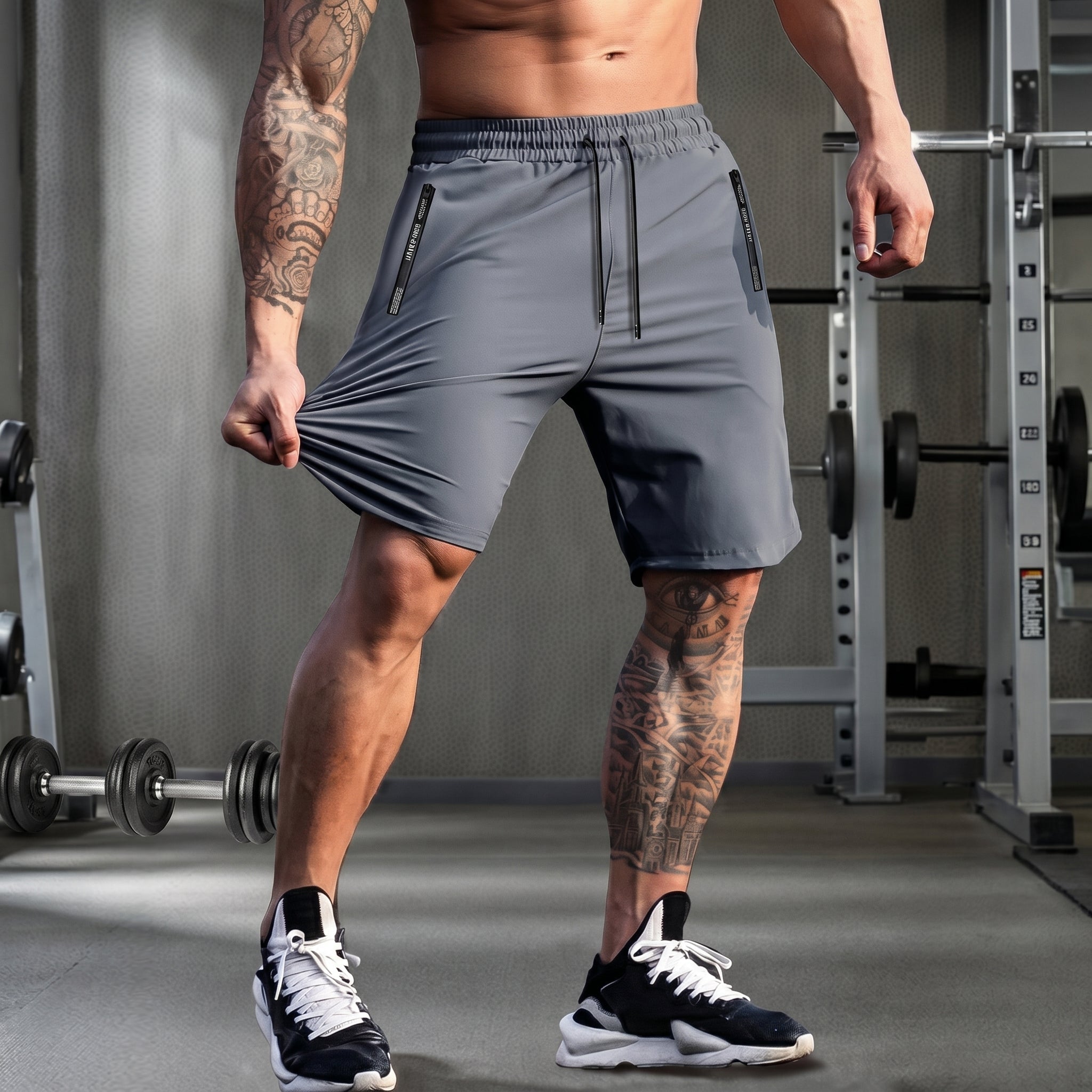 Charlie - Men's Relaxed Fit Drawstring Waist Zip Pocket Gym Shorts - Shorts - Grey - Davies & Cooper