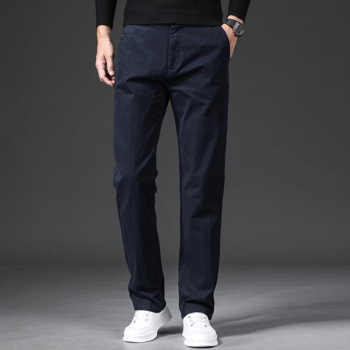 Charlie - Men's Slim Fit Straight Leg Chino Trousers - Chinos - Navy - Davies & Cooper