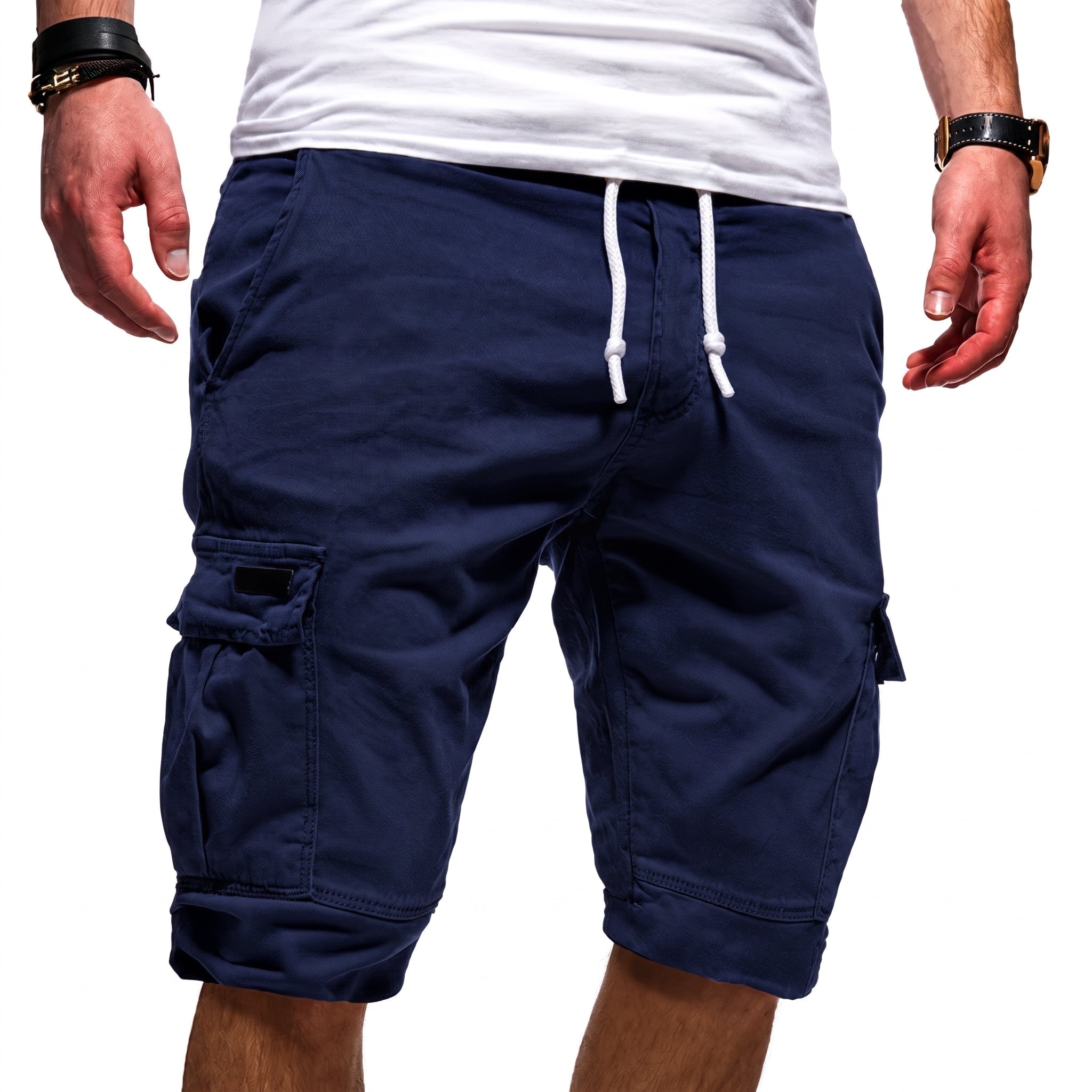 Charlie - Men's Summer Relaxed Fit Drawstring Cargo Shorts - Shorts Men - Dark Blue - Davies & Cooper