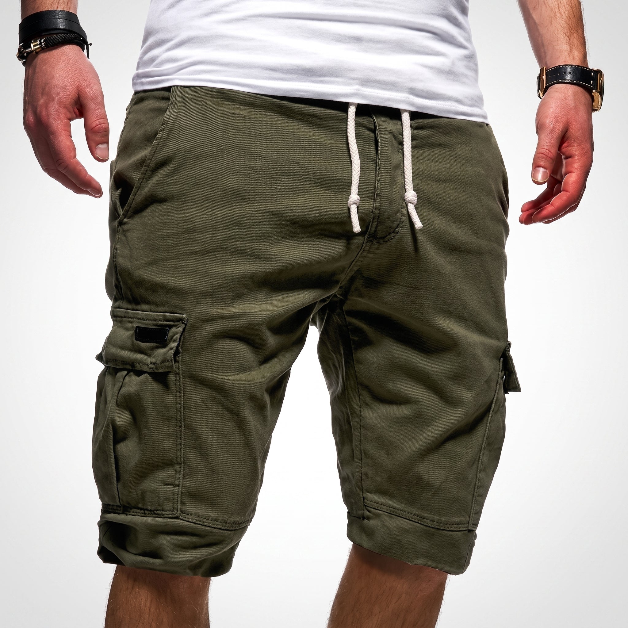 Charlie - Men's Summer Relaxed Fit Drawstring Cargo Shorts - Shorts Men - Dark Green - Davies & Cooper