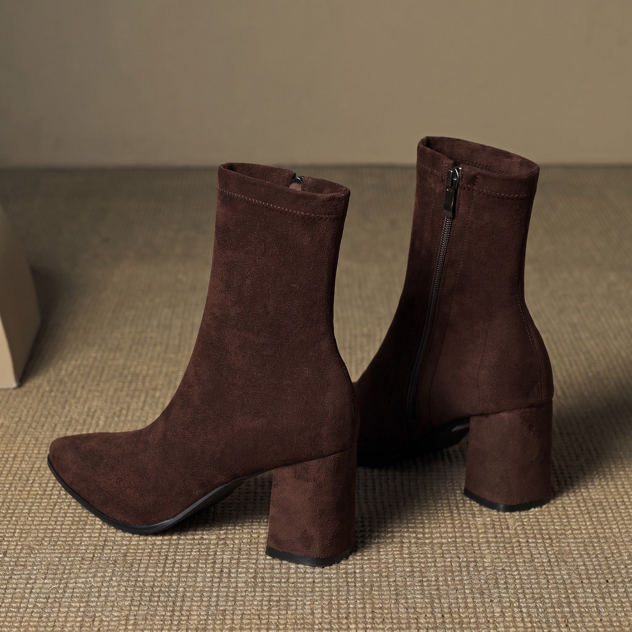 Charlotte - Women's Block Heel Ankle Boots with Pointed Toe - Boots - Brown - Davies & Cooper