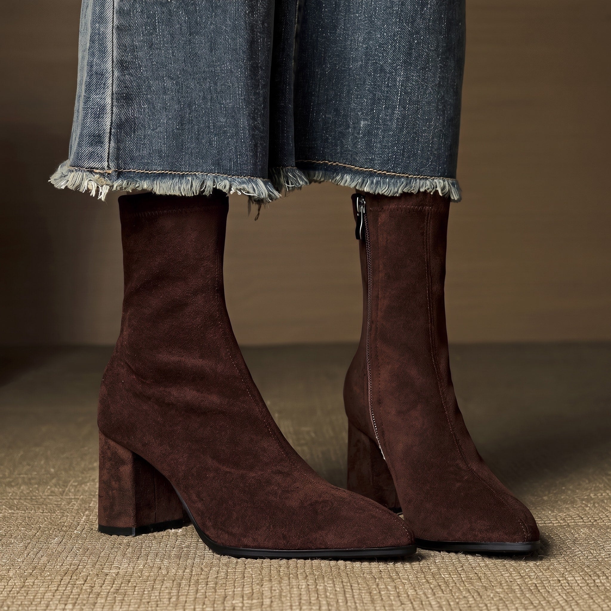 Charlotte - Women's Block Heel Ankle Boots with Pointed Toe - Boots - Brown - Davies & Cooper
