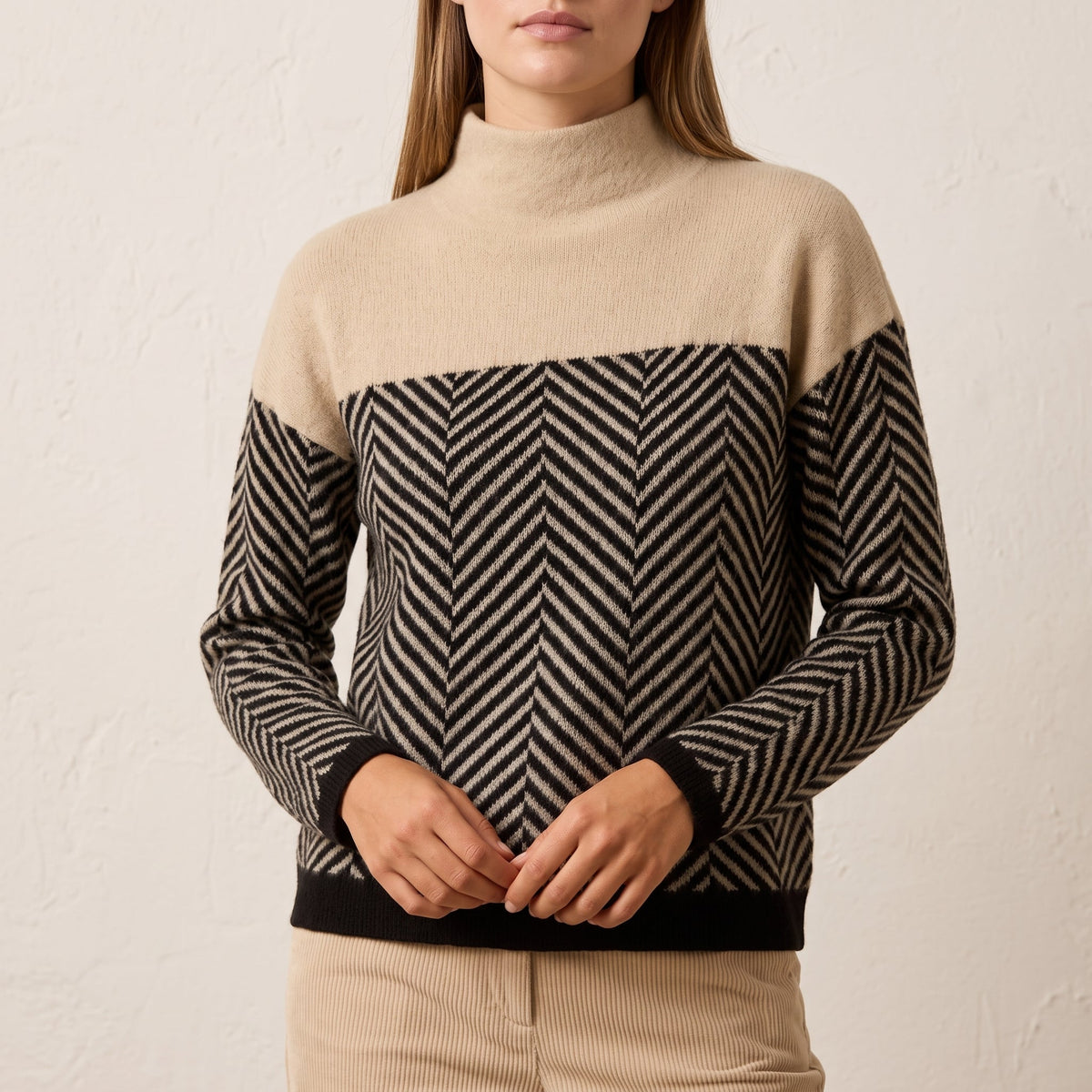 Charlotte - Women's Chevron Turtleneck Jumper with Colour-Block Design - Sweaters - Purple - Davies & Cooper