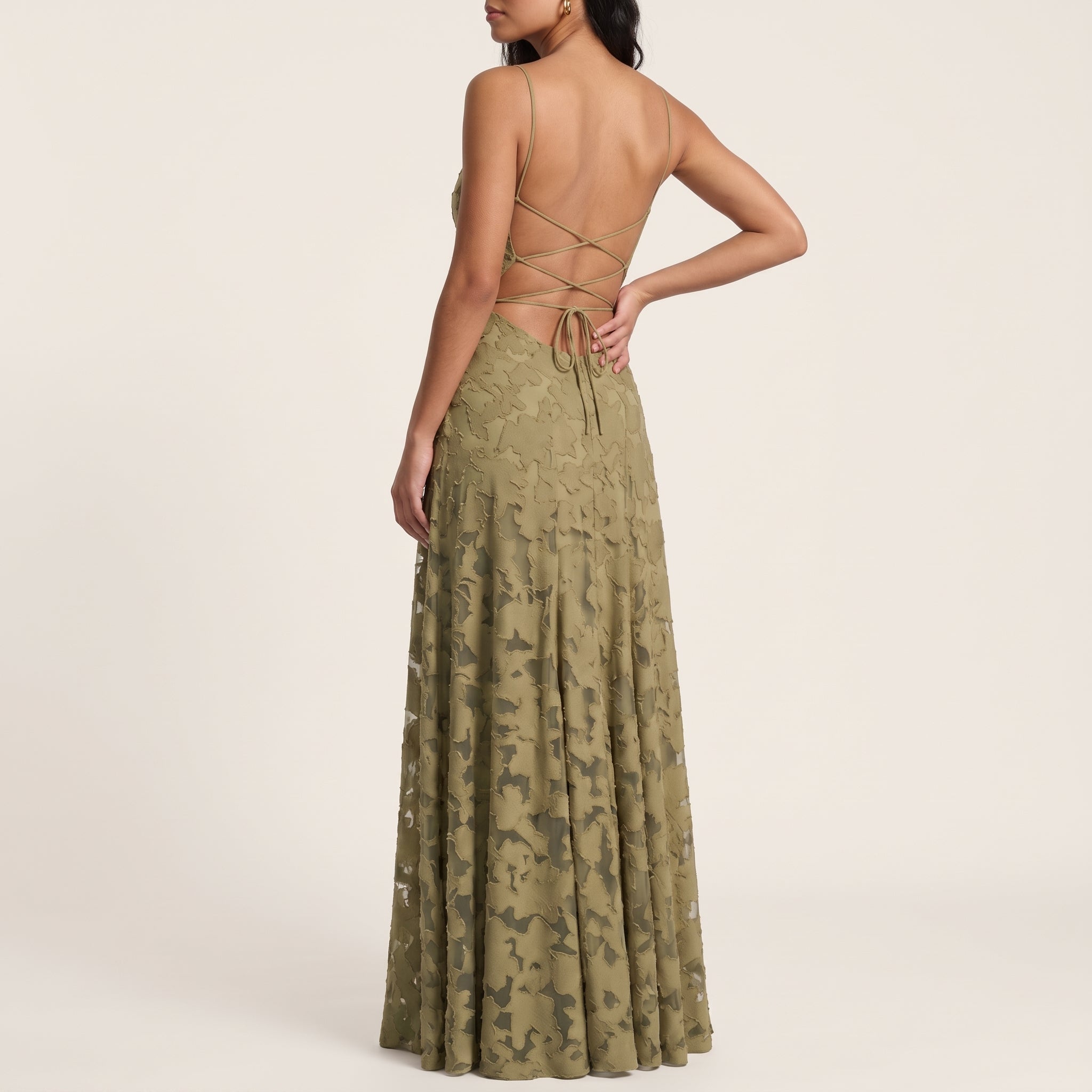 Charlotte - Women's Wedding Guest Spaghetti Strap Maxi Dress - Maxi Dress - Olive Green - Davies & Cooper