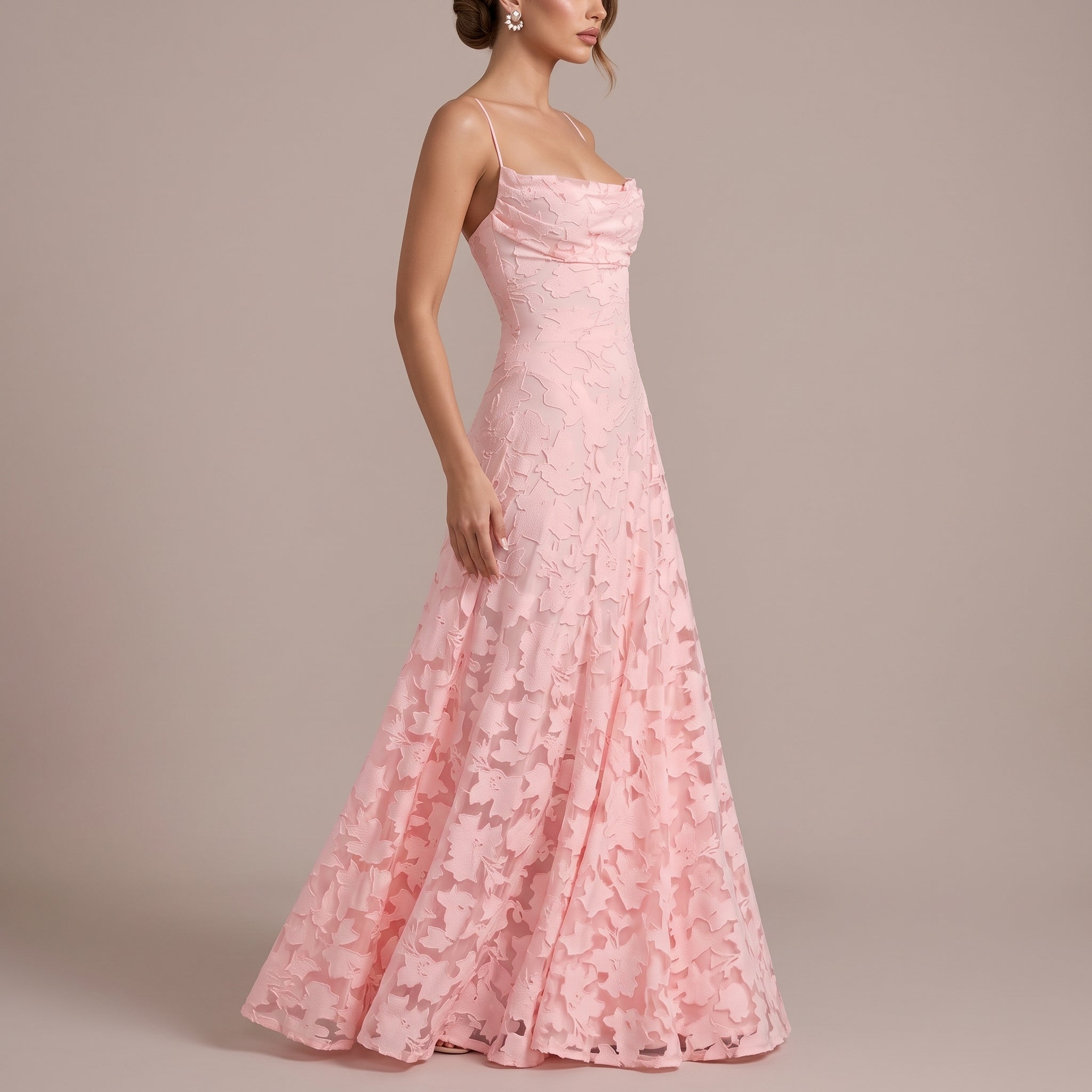 Charlotte - Women's Wedding Guest Spaghetti Strap Maxi Dress - Maxi Dress - Pink - Davies & Cooper