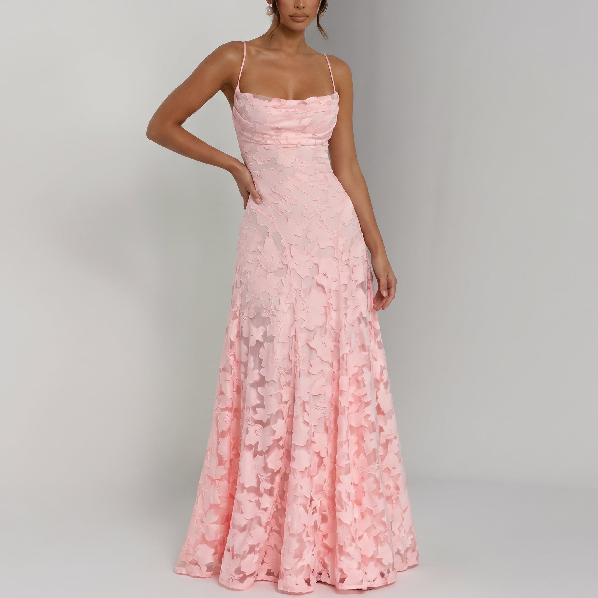 Charlotte - Women's Wedding Guest Spaghetti Strap Maxi Dress - Maxi Dress - Pink - Davies & Cooper