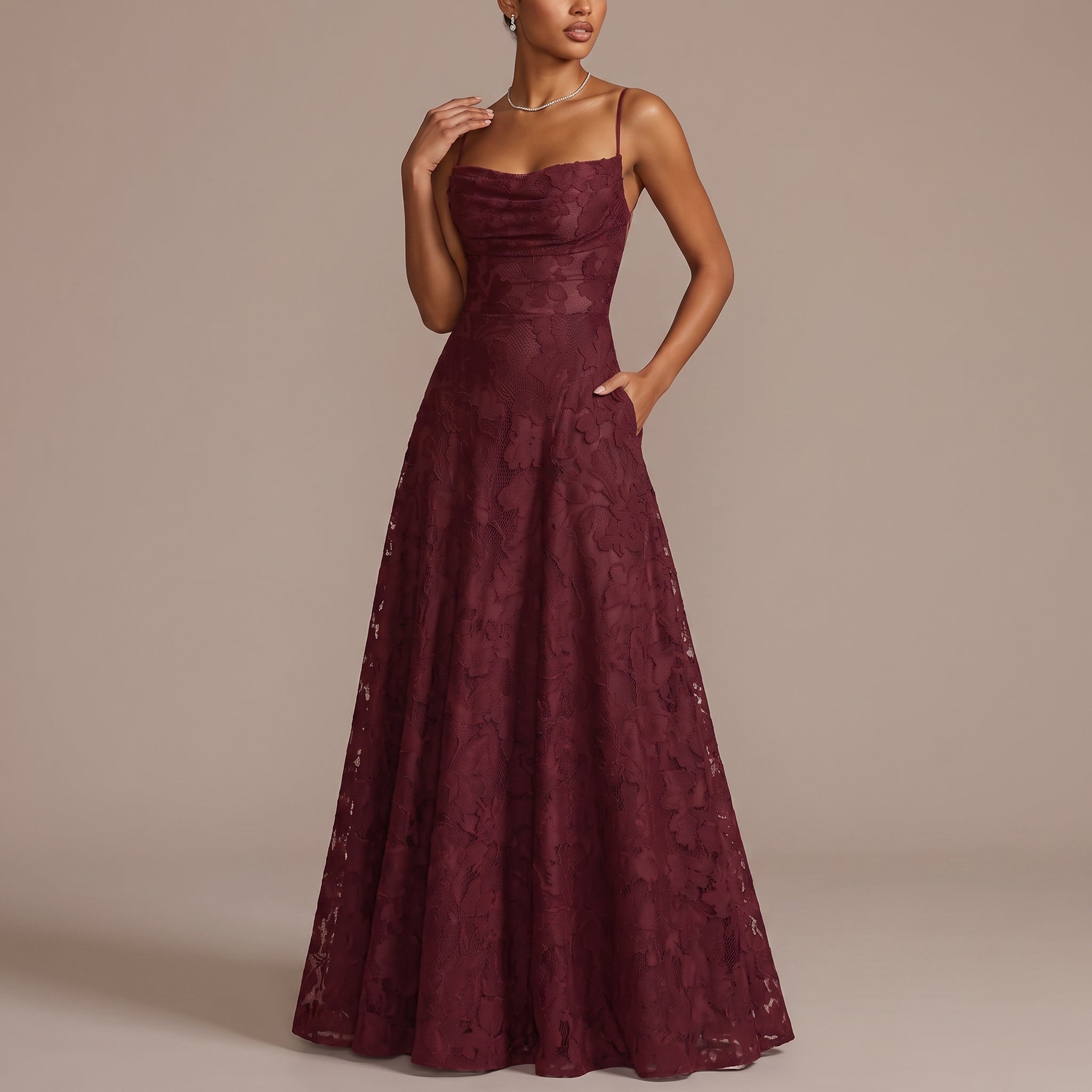 Charlotte - Women's Wedding Guest Spaghetti Strap Maxi Dress - Maxi Dress - Burgundy - Davies & Cooper
